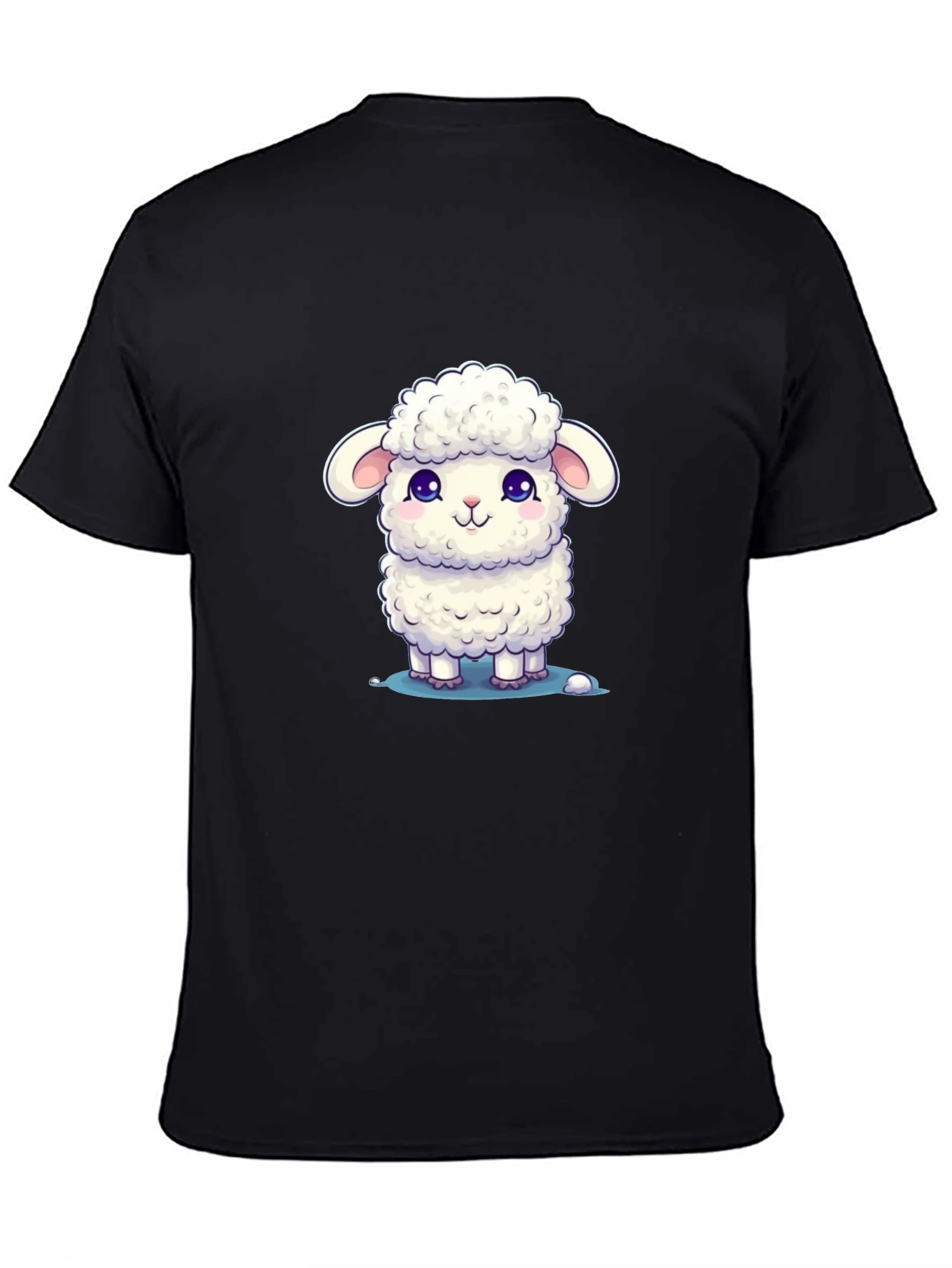 Cute Lamb Graphic Tee - Black Cotton Blend