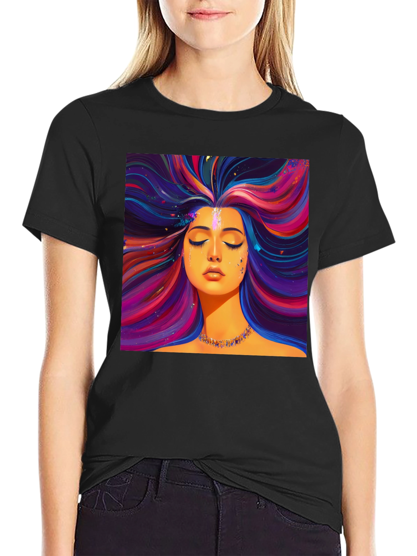 Vibrant Woman Graphic Black T-Shirt