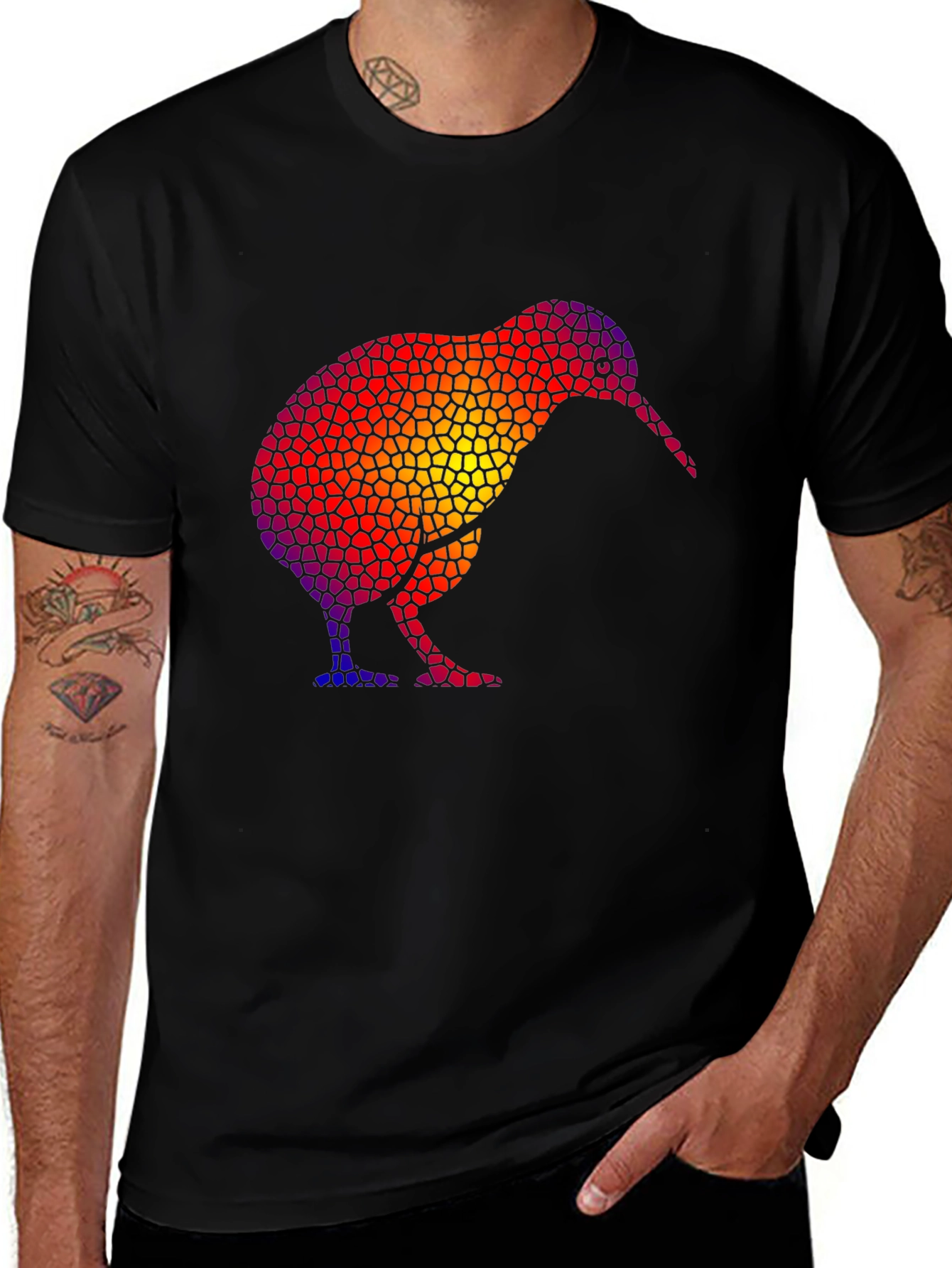 Abstract Kiwi Bird Graphic Black T-Shirt
