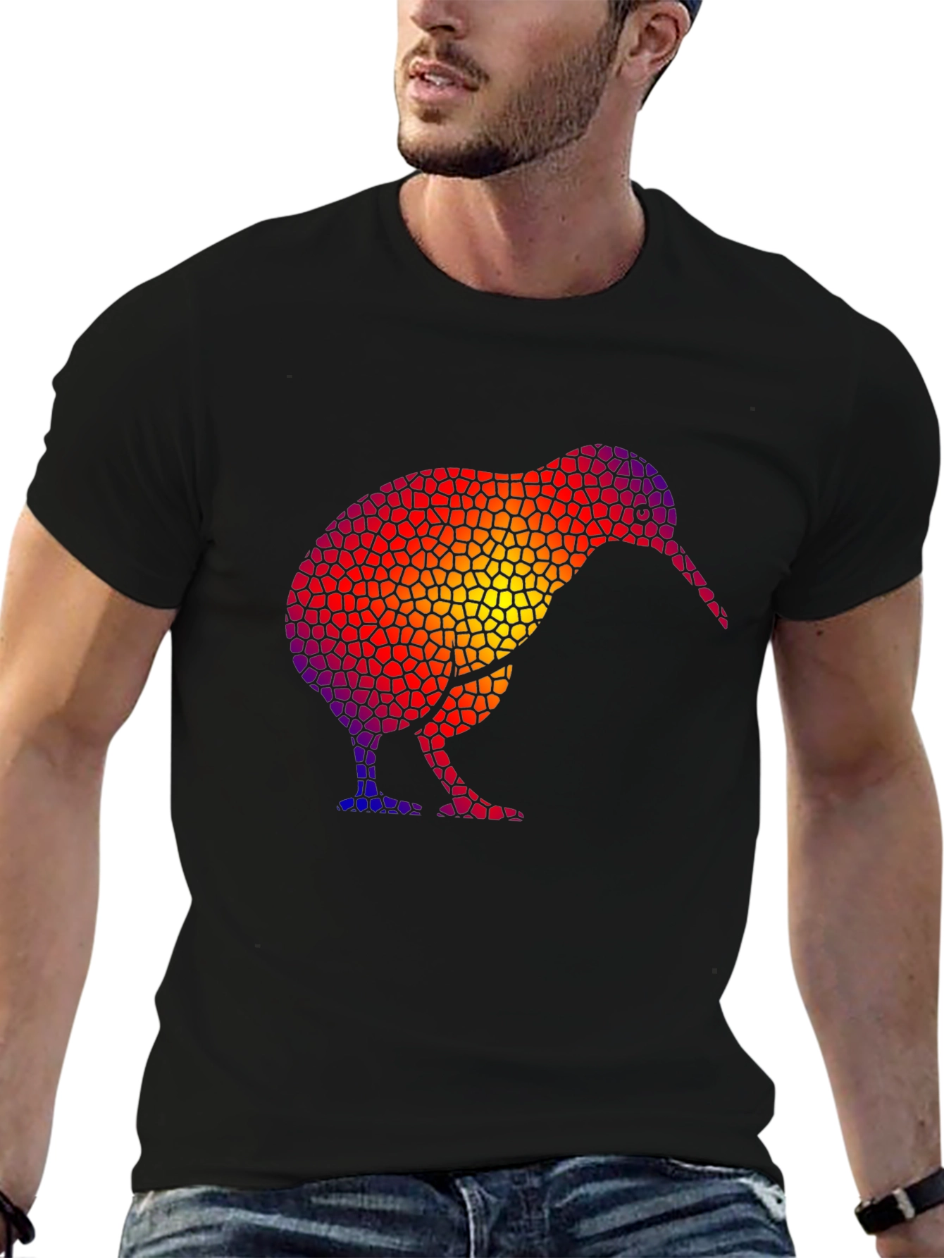 Abstract Kiwi Bird Graphic Black T-Shirt