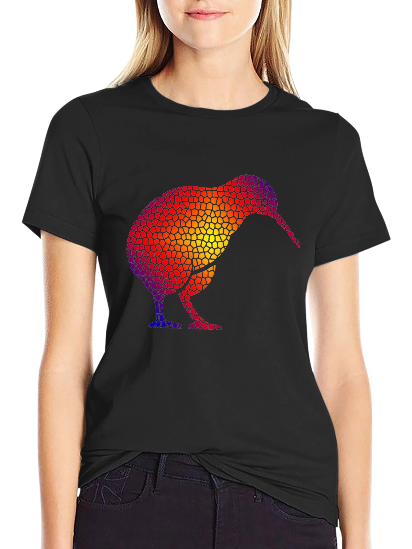 Abstract Kiwi Bird Graphic Black T-Shirt