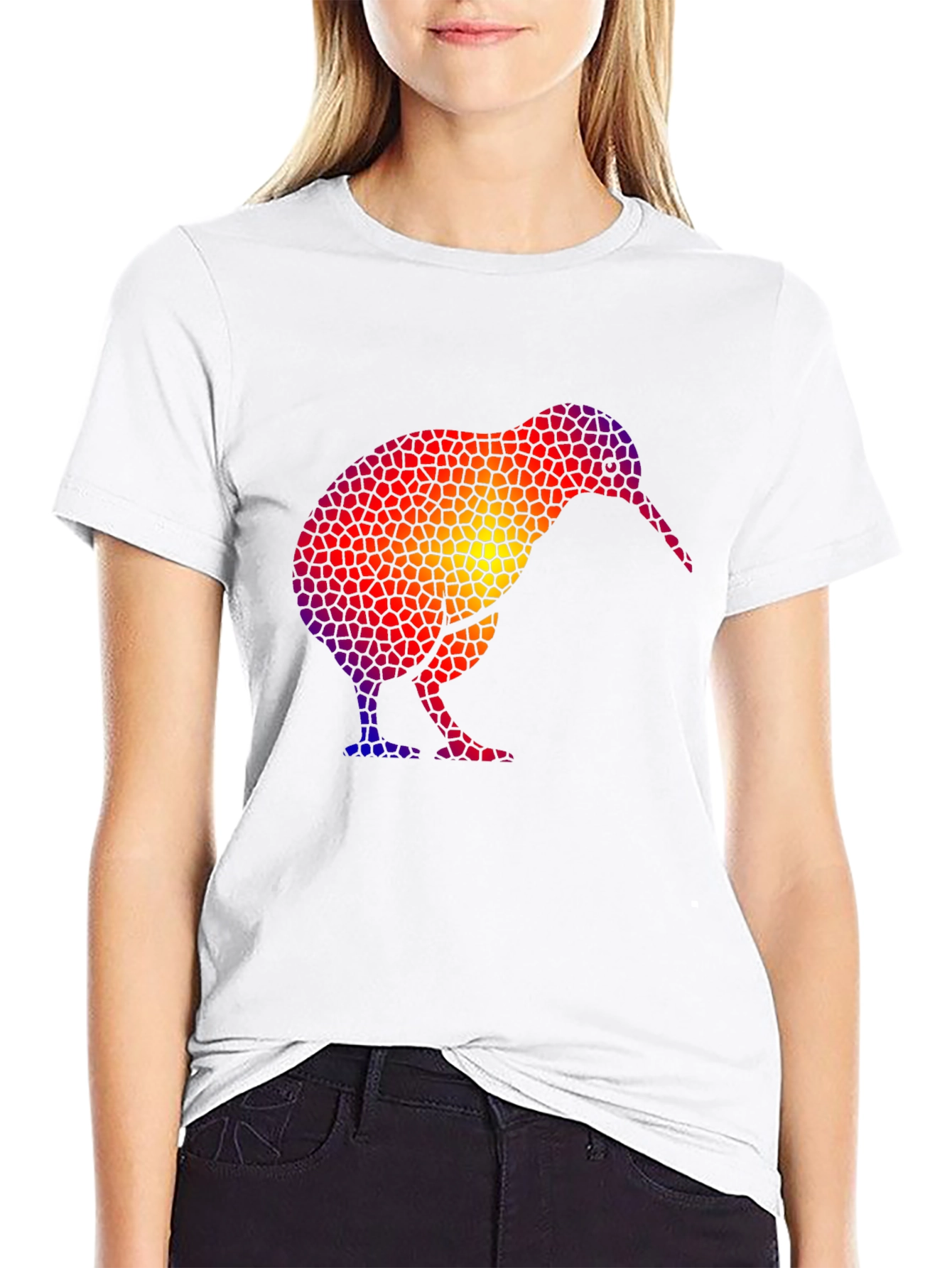 Abstract Kiwi Bird Graphic Black T-Shirt