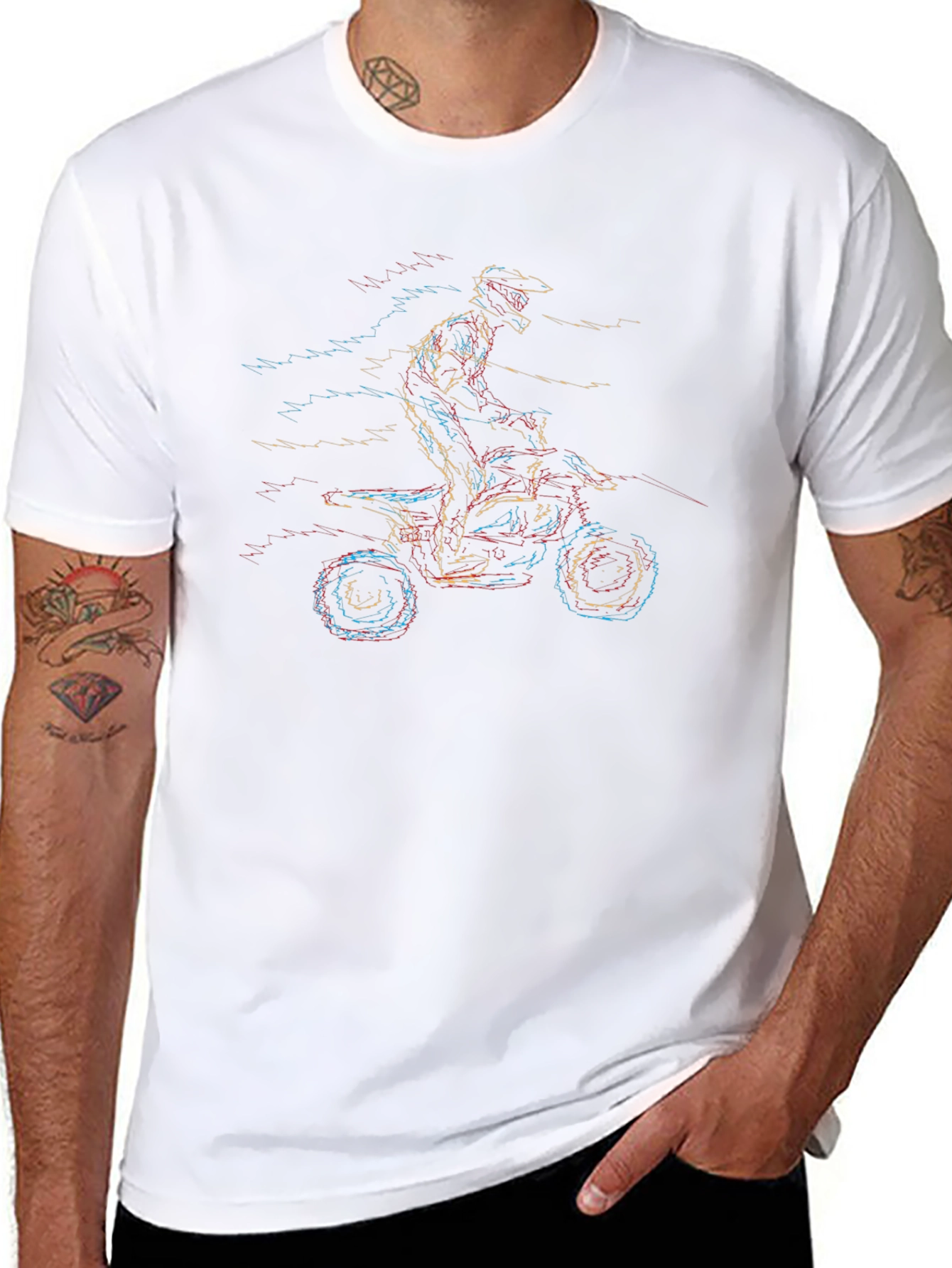 Motorcycle Graphic Tee - Black Crew Neck Shirt