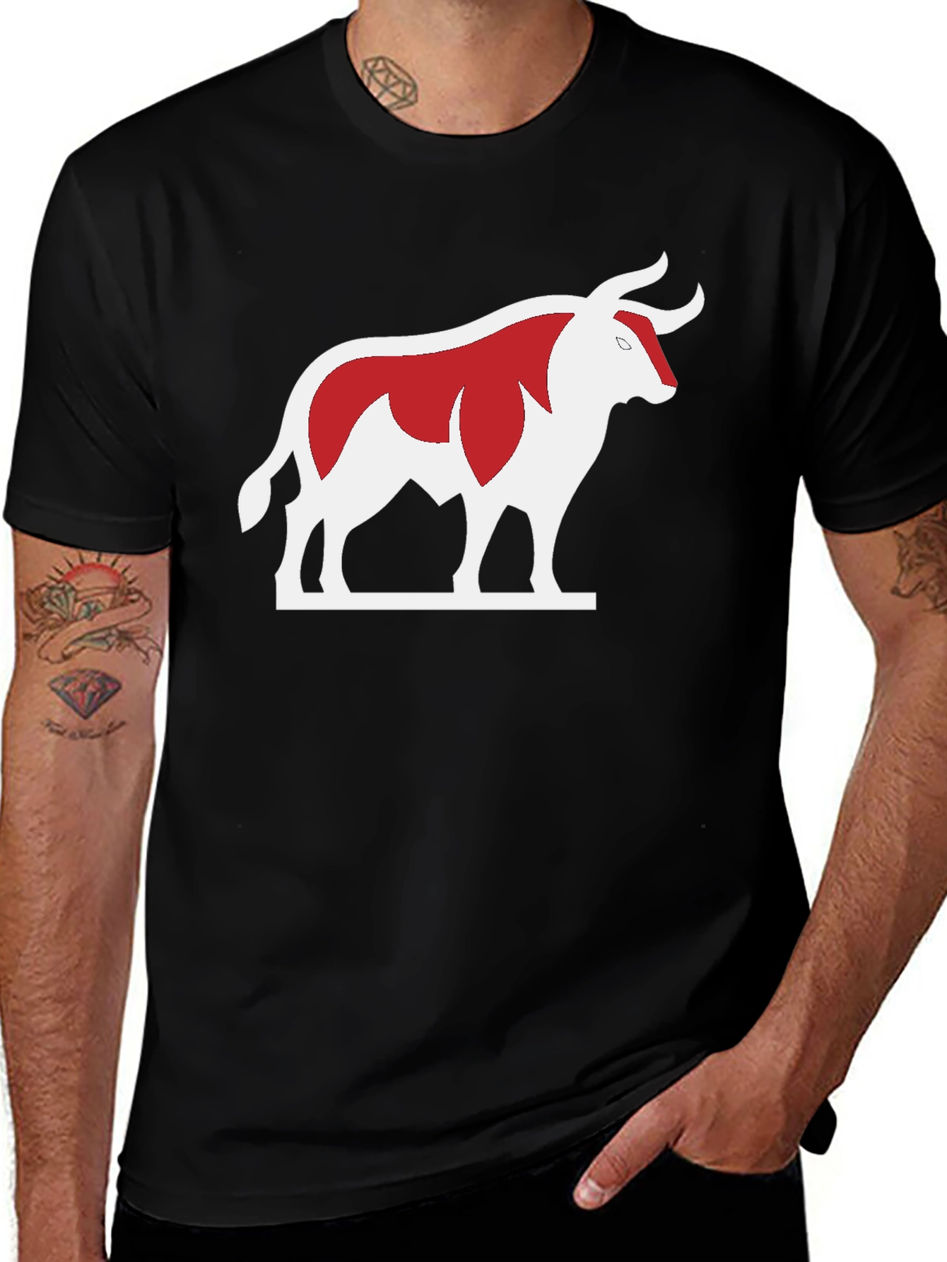 Bull Graphic Tee - Bold Red and White Design