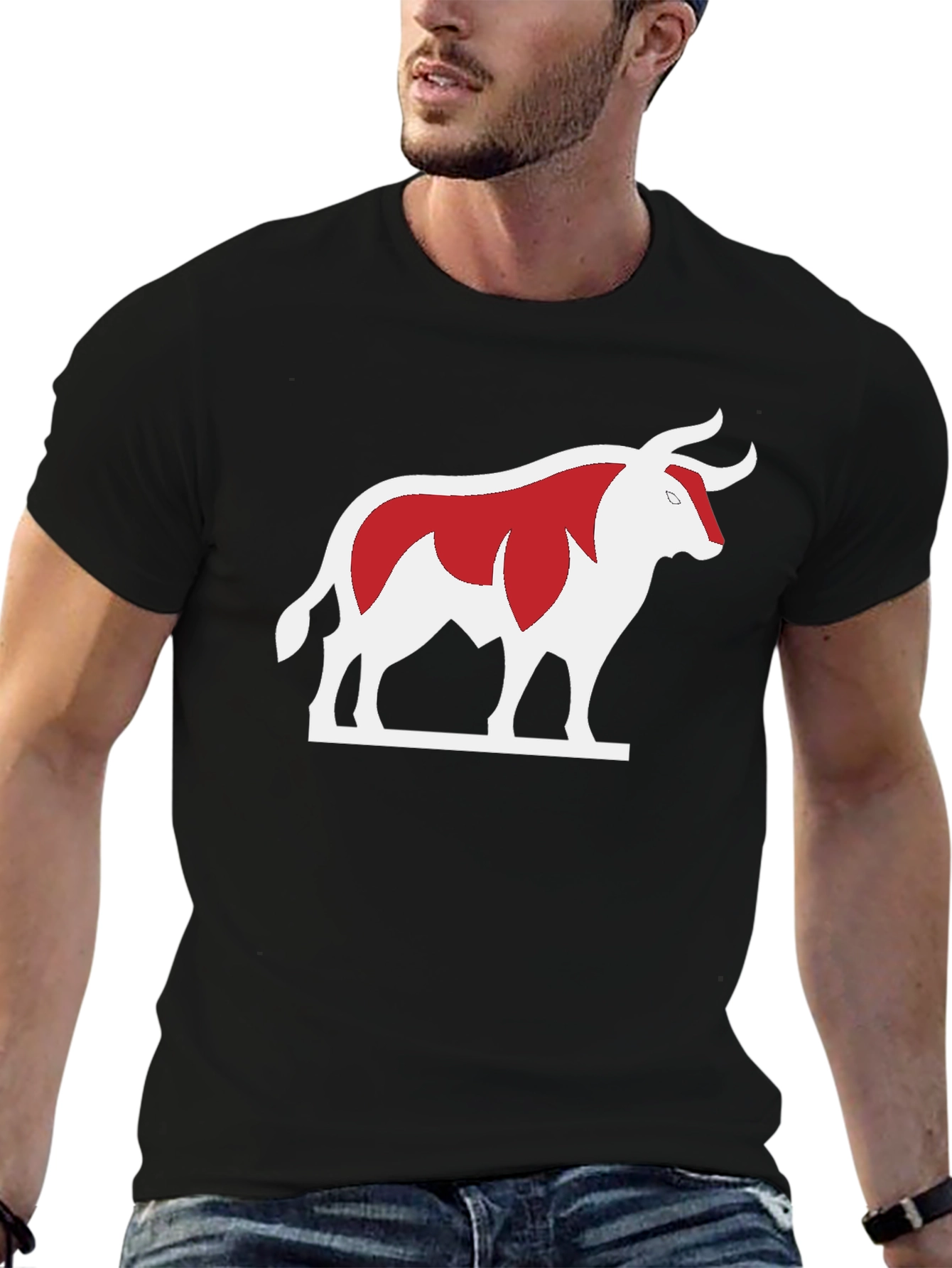 Bull Graphic Tee - Bold Red and White Design
