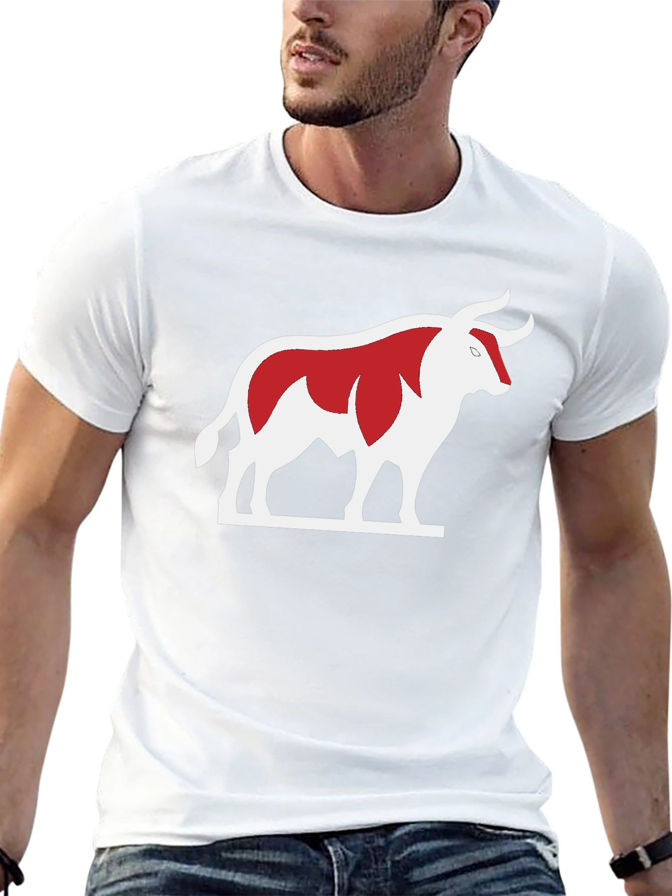 Bull Graphic Tee - Bold Red and White Design