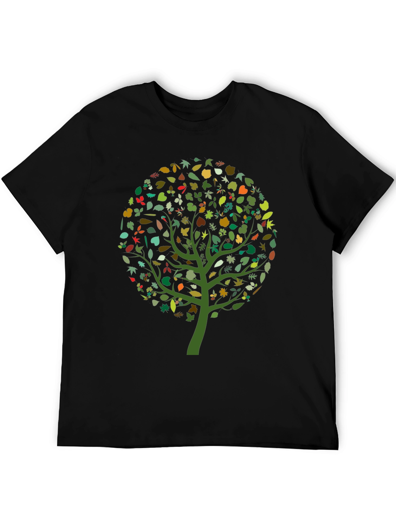 Nature Tree Leaf Print Black Graphic Tee