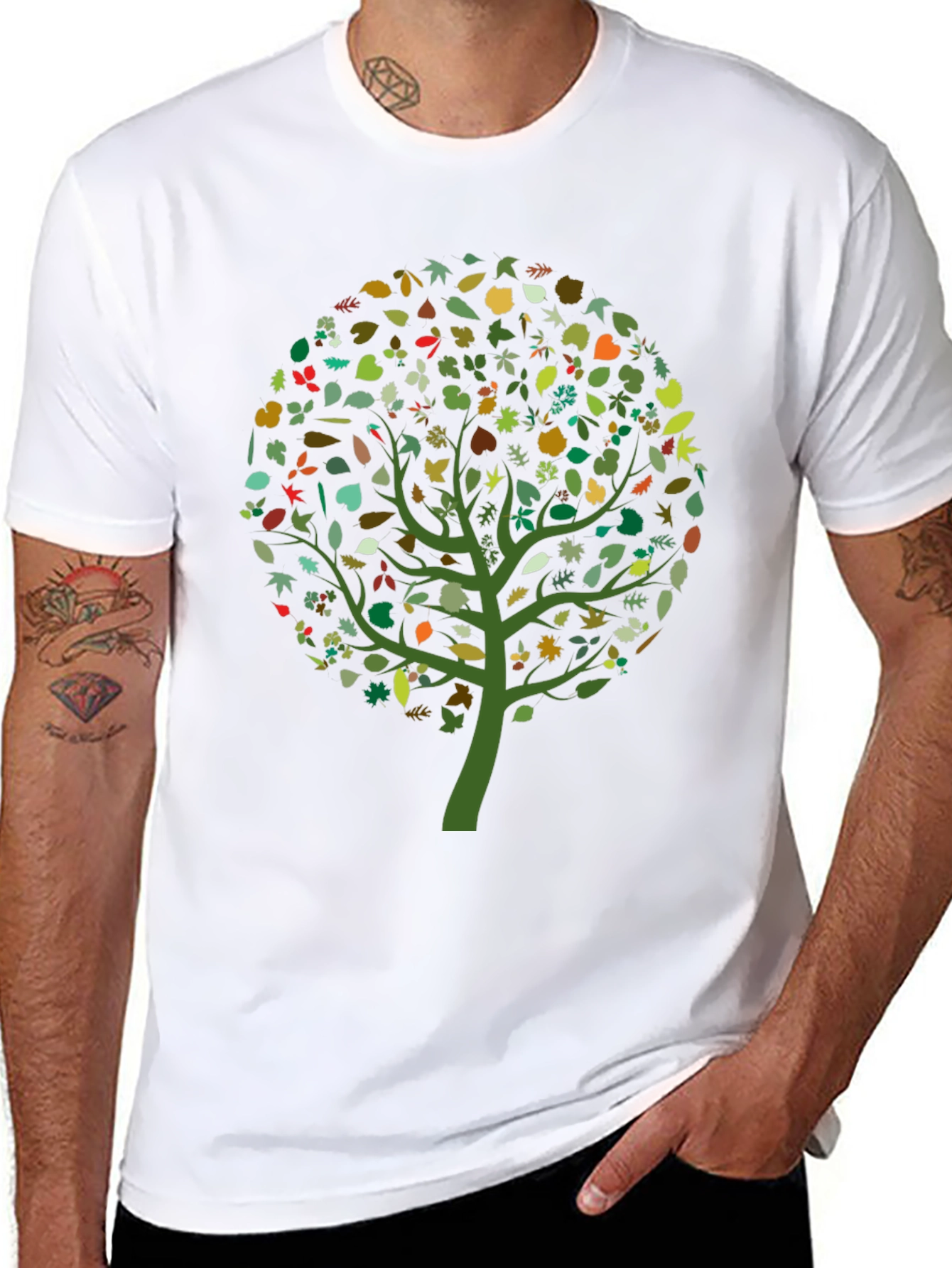 Nature Tree Leaf Print Black Graphic Tee