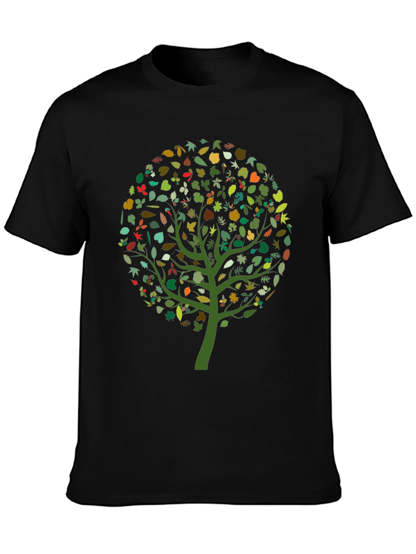 Nature Tree Leaf Print Black Graphic Tee