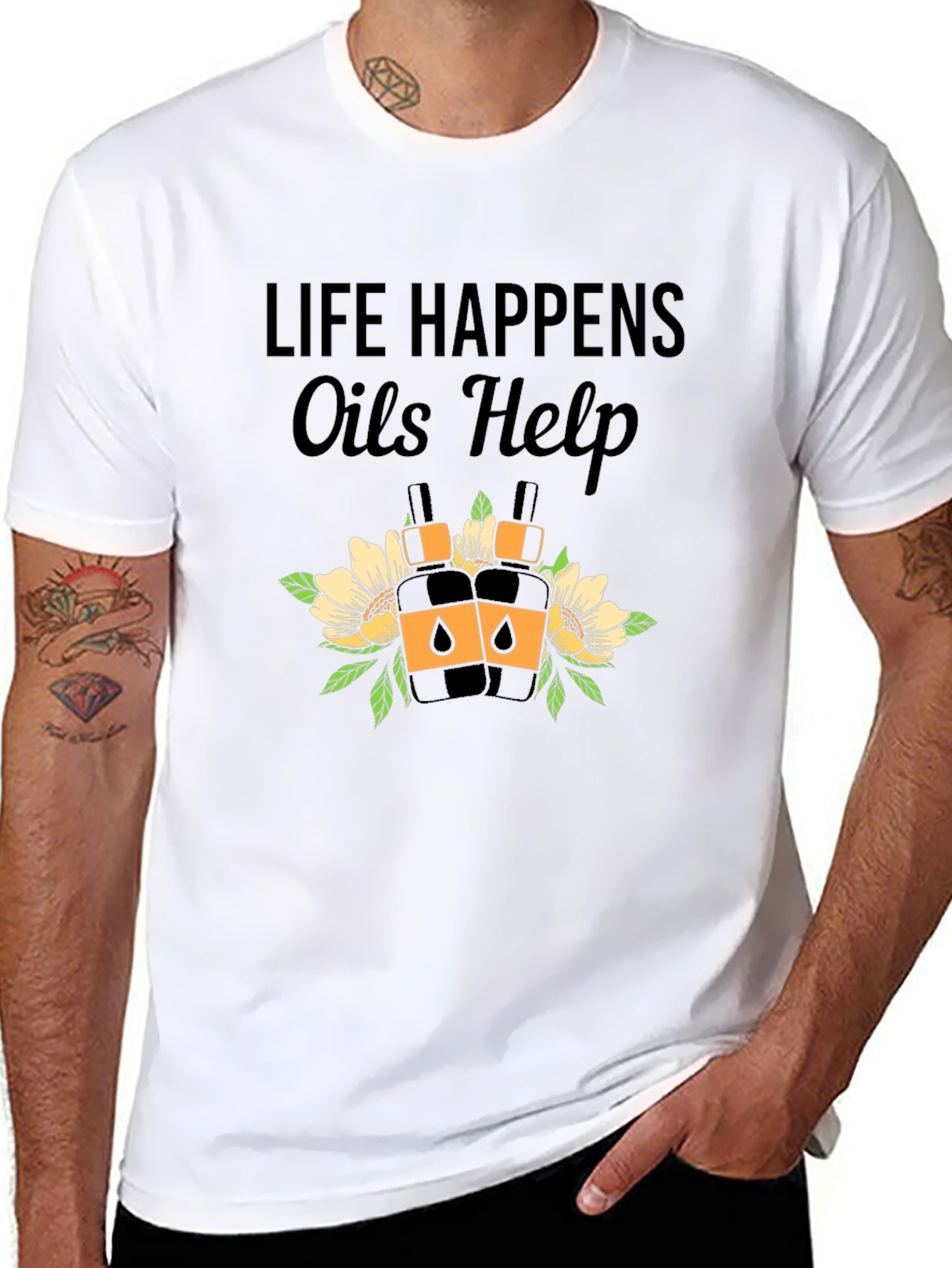 Life Happens Oils Help Black T-Shirt