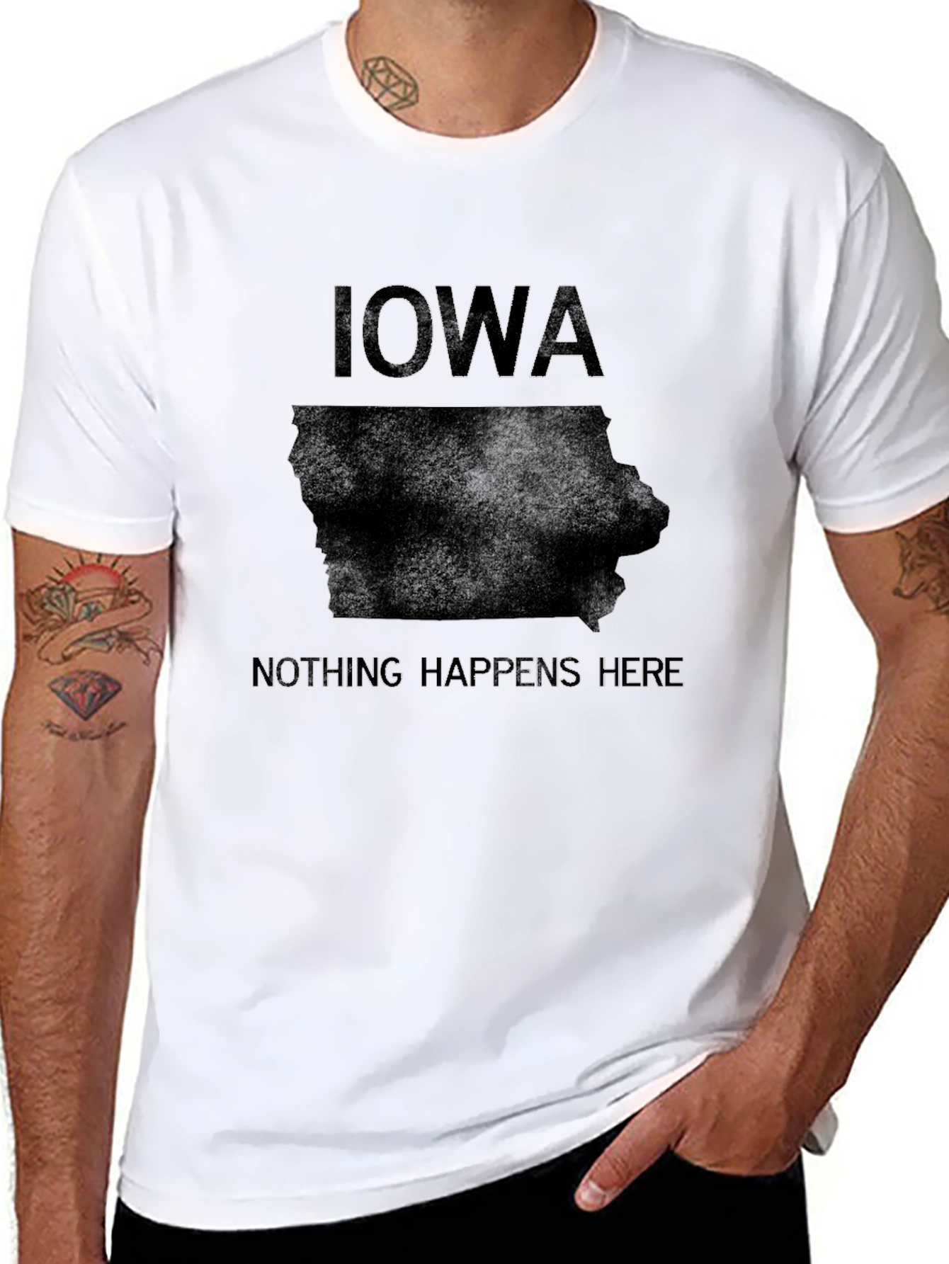 Iowa Nothing Happens Here Black Graphic Tee