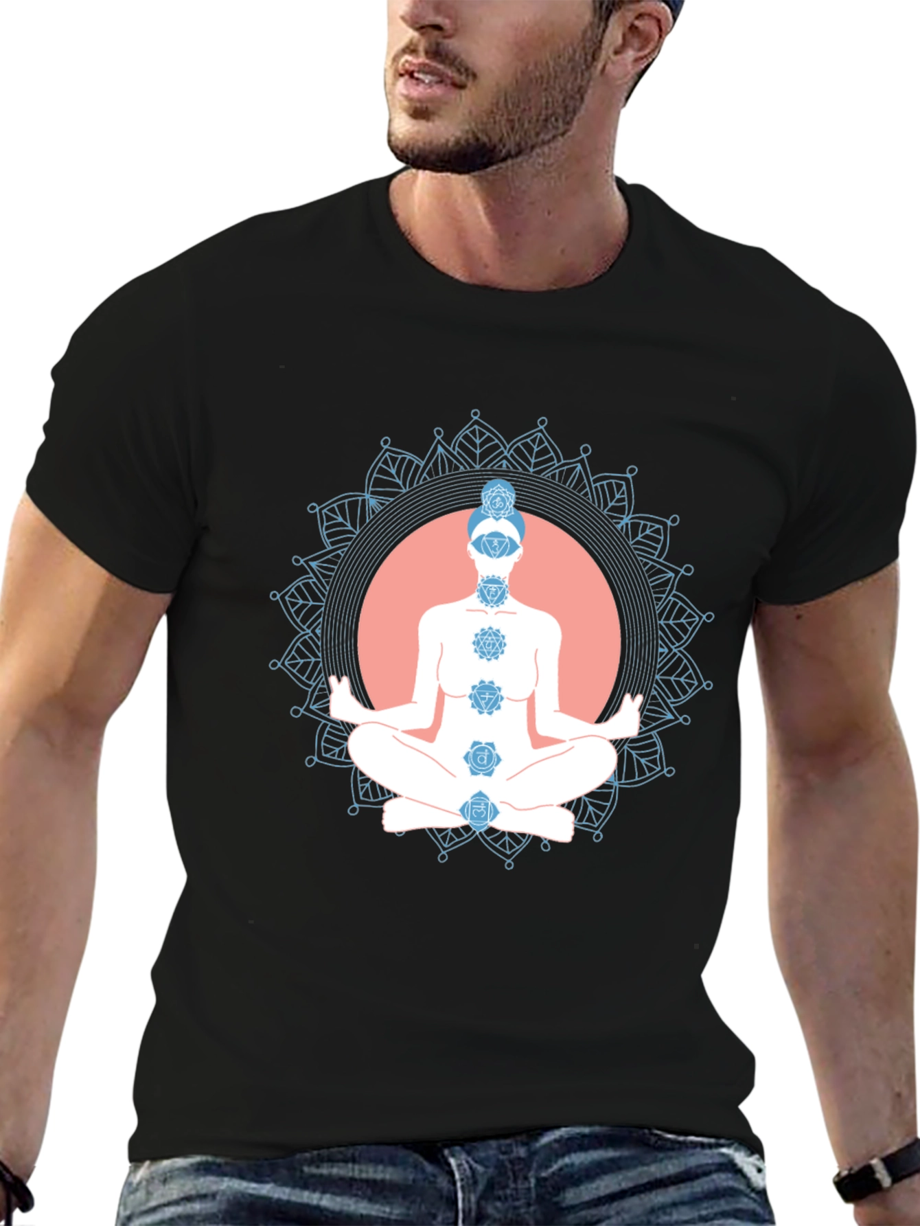 Chakra Meditation Graphic Black T-Shirt