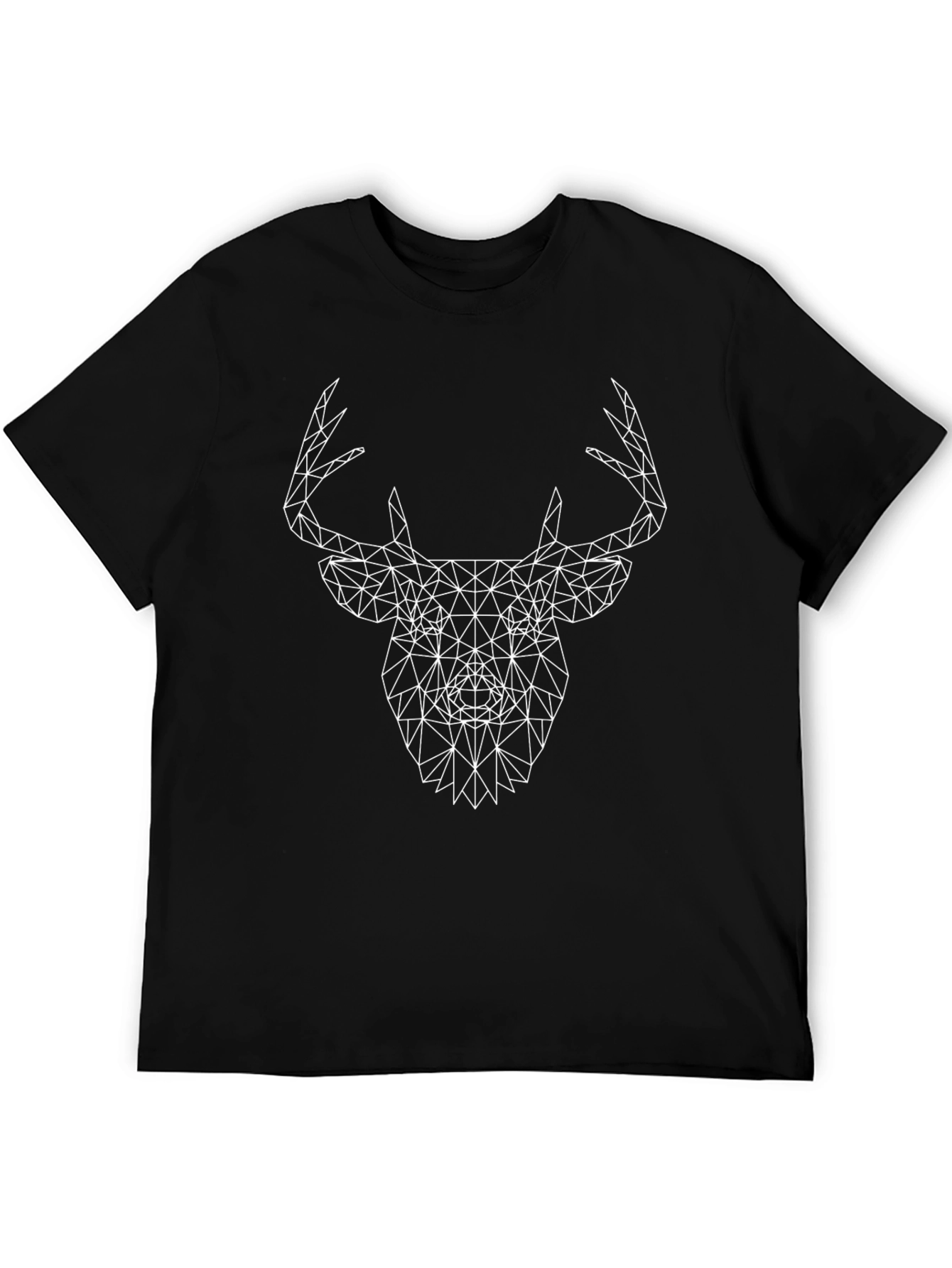 Geometric Deer Head Graphic Tee - Black