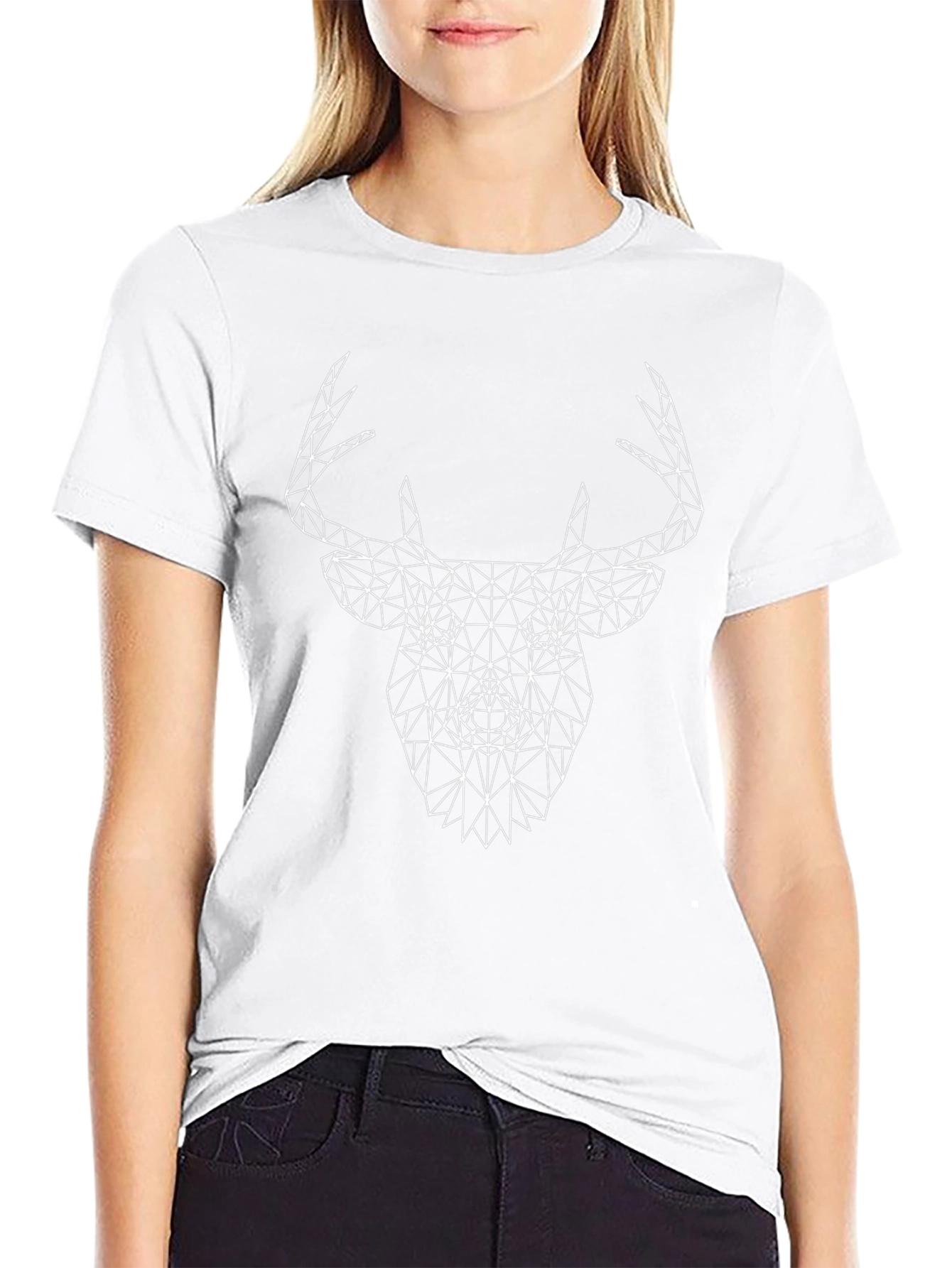 Geometric Deer Head Graphic Tee - Black