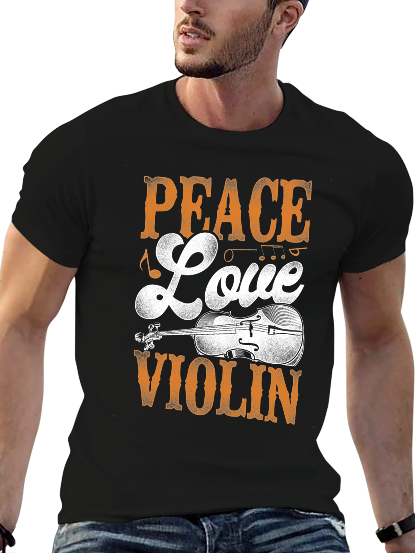 Peace Love Violin Black Graphic T-Shirt