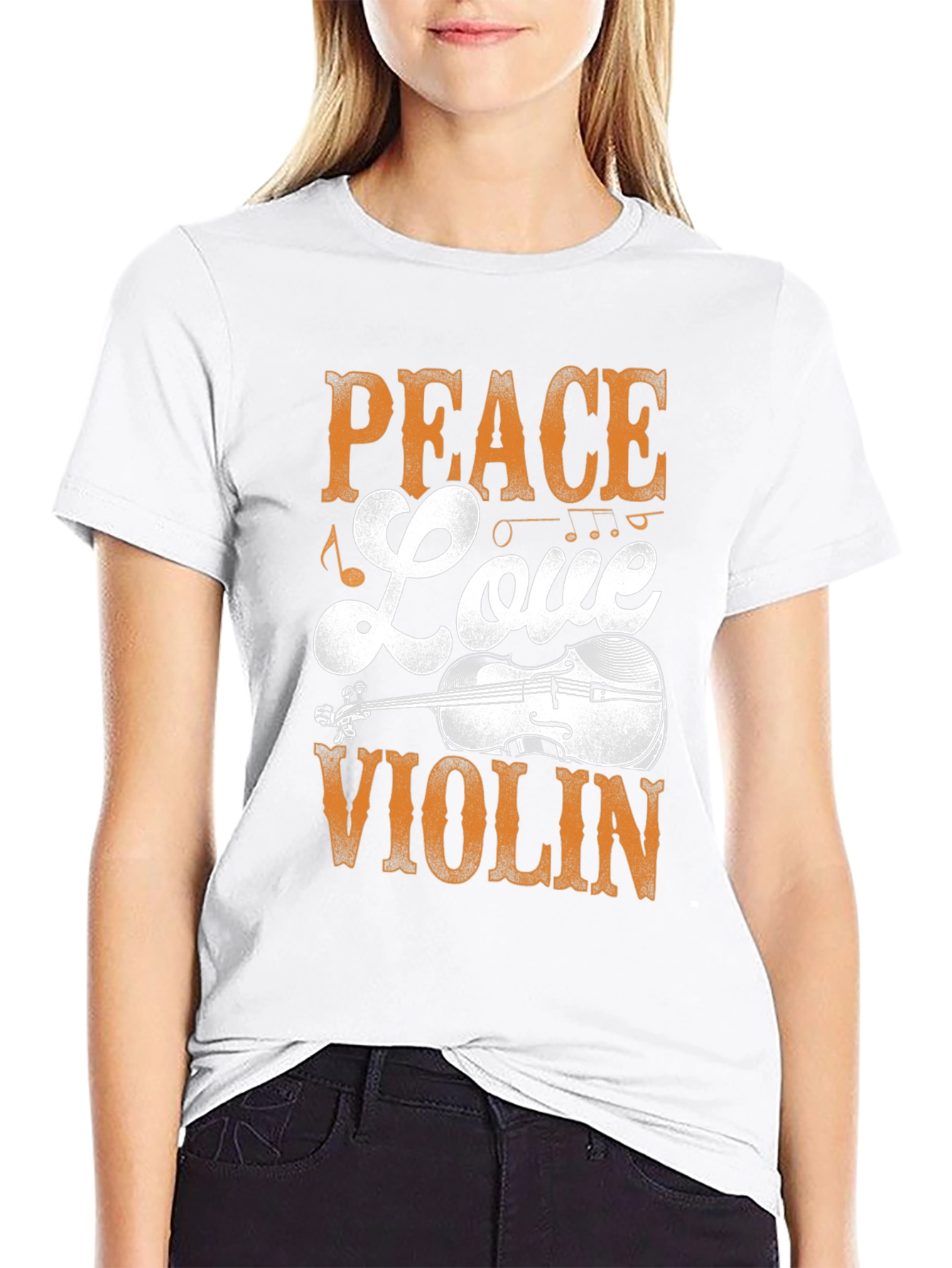 Peace Love Violin Black Graphic T-Shirt