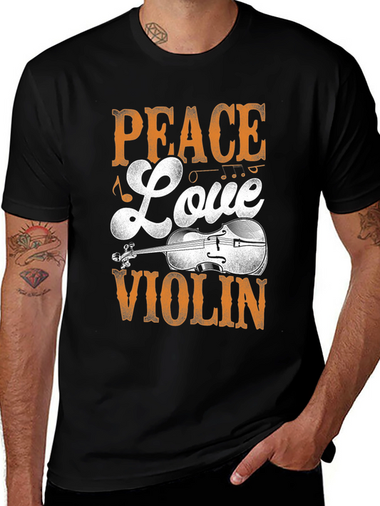 Peace Love Violin Black Graphic T-Shirt