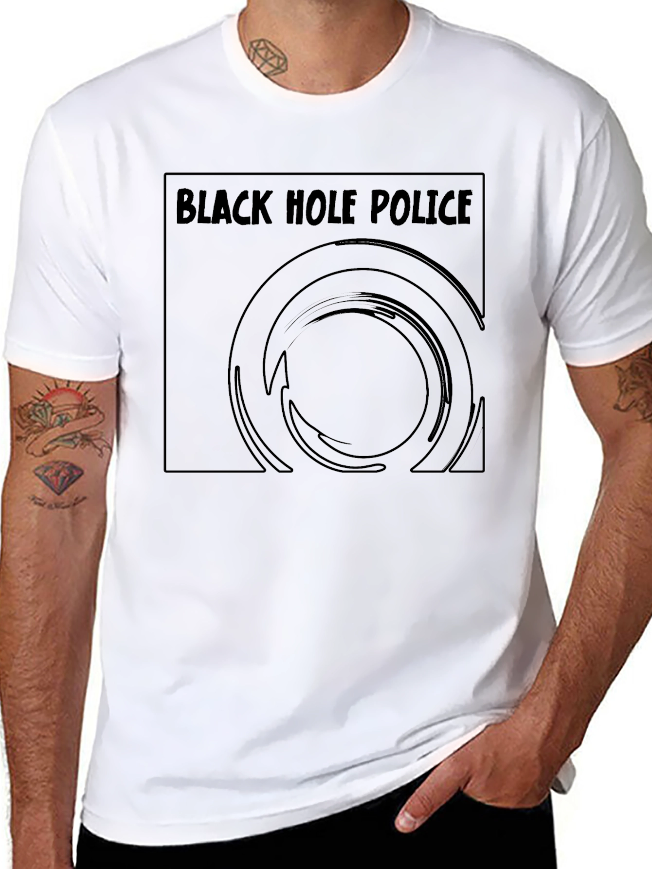 Black Hole Police Graphic T-Shirt - Classic Style