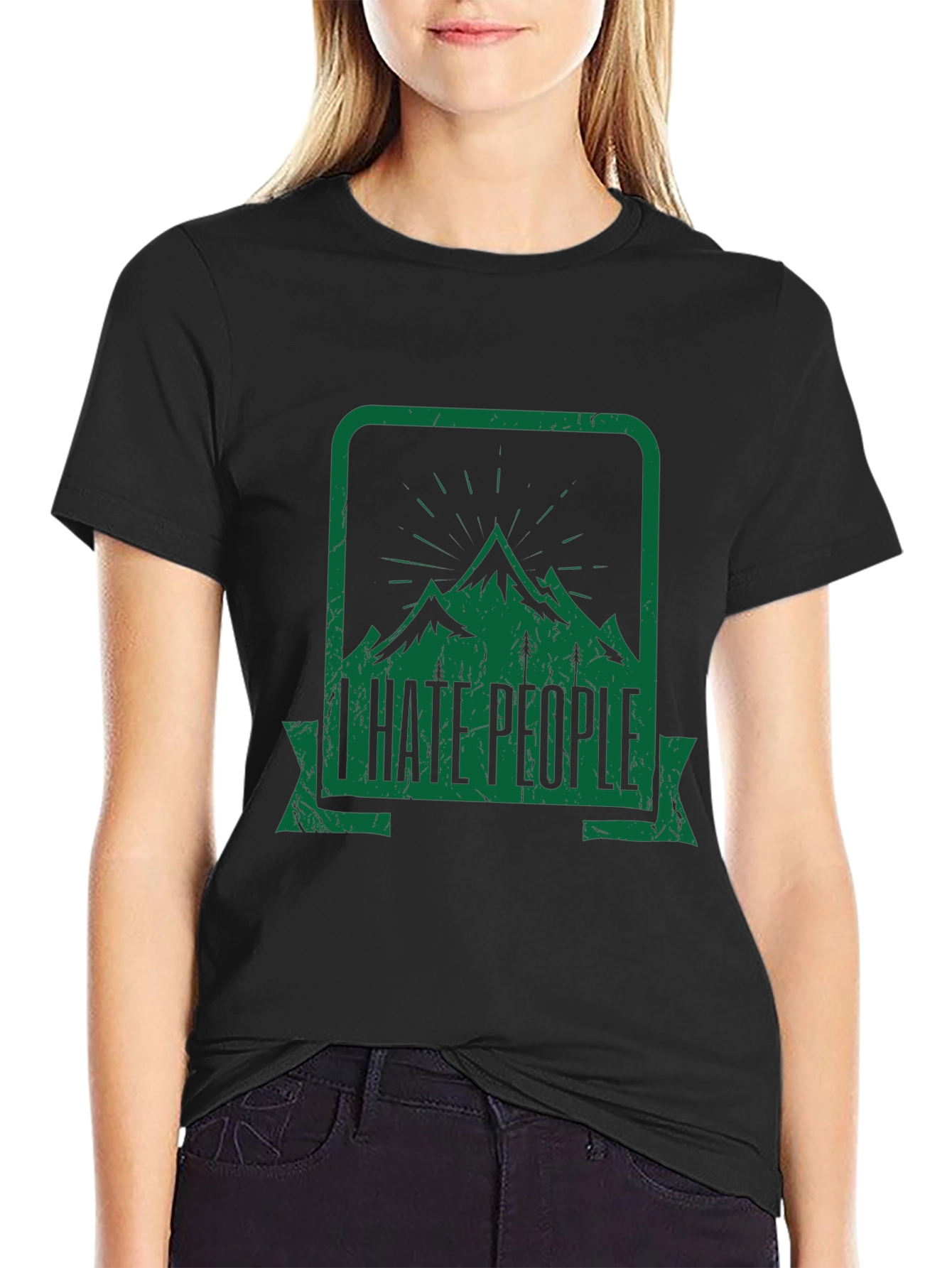 I Hate People Mountain Graphic Black Tee