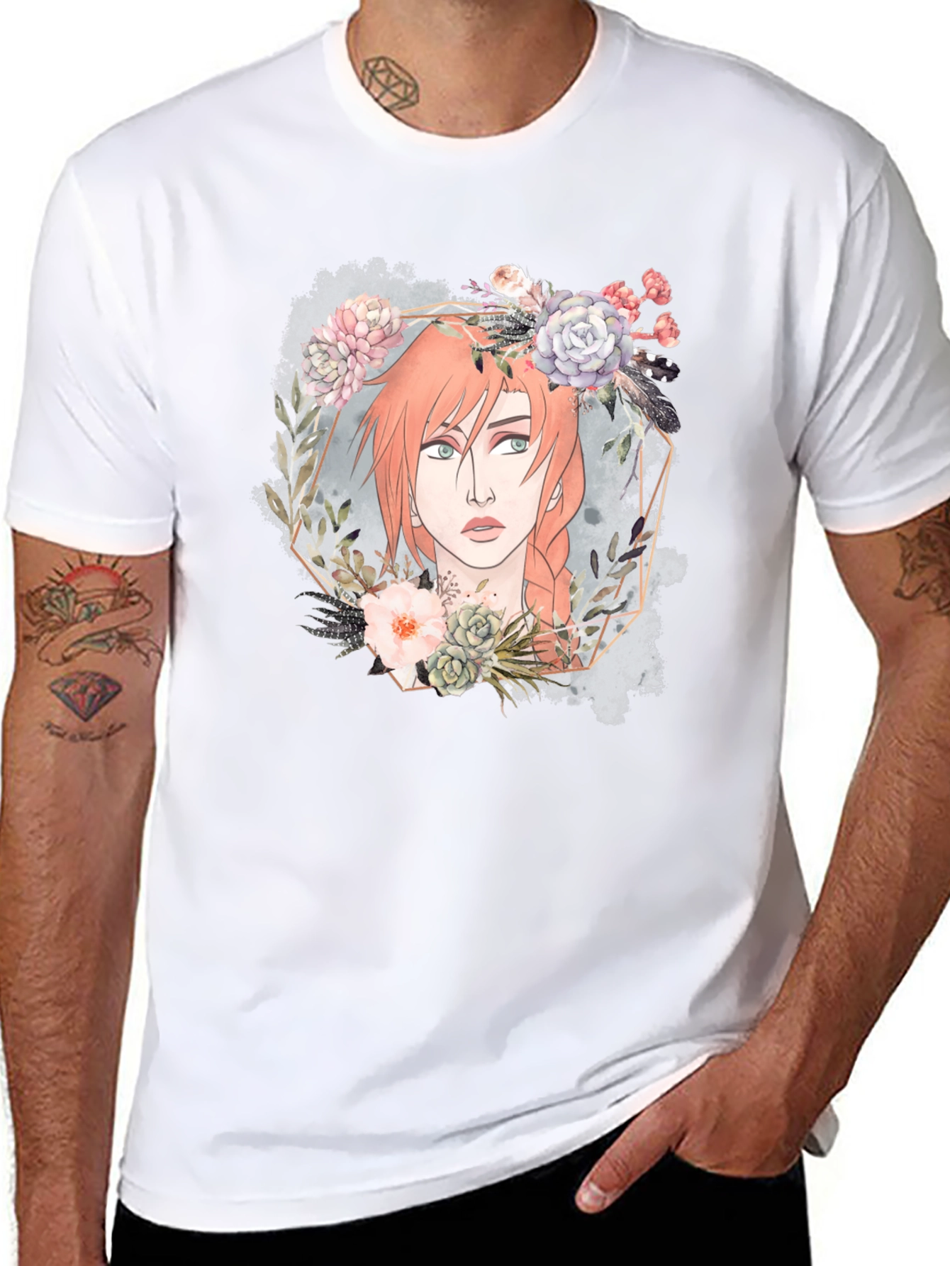 Floral Crown Girl Graphic Tee - Unique Design