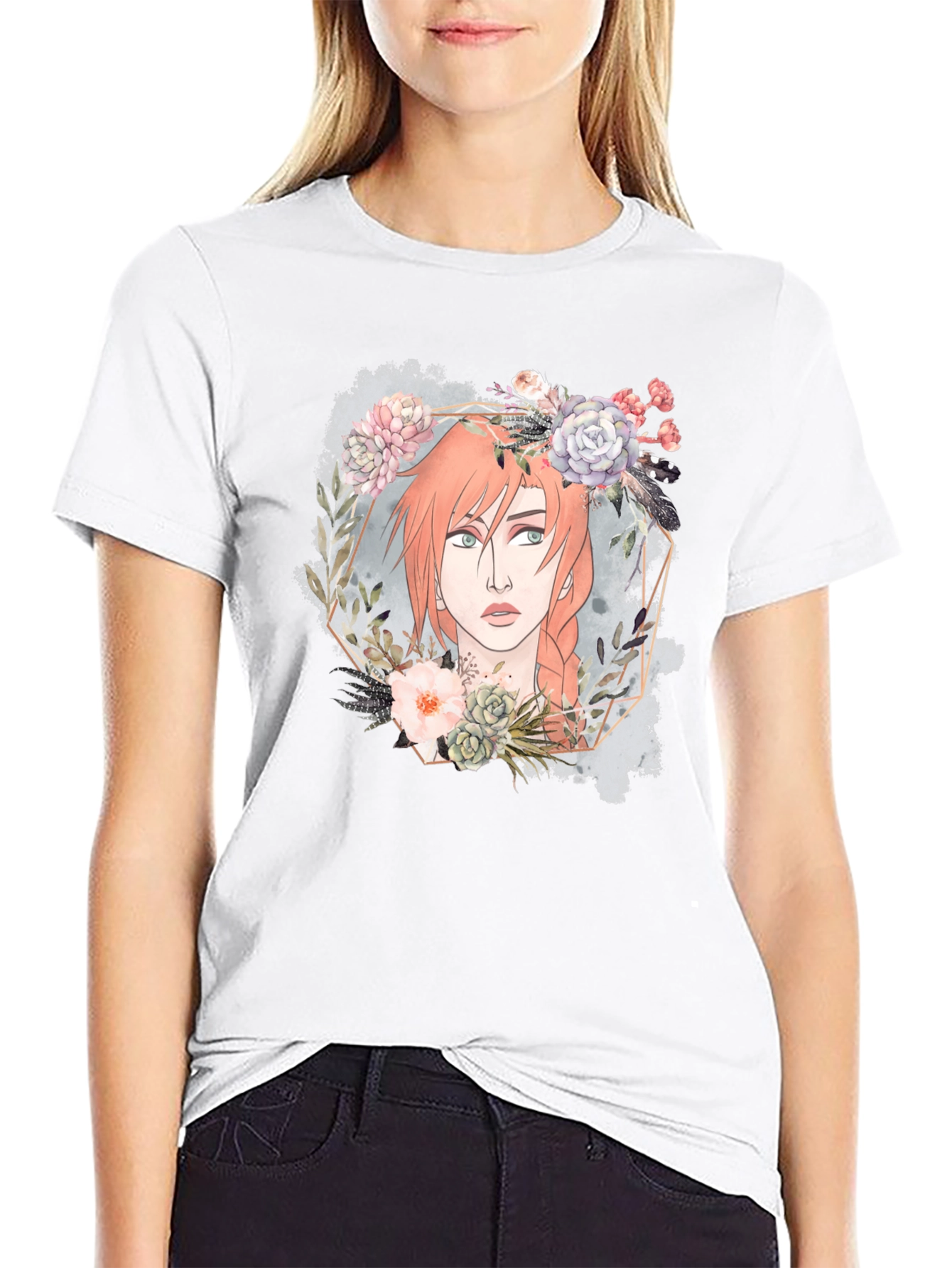 Floral Crown Girl Graphic Tee - Unique Design