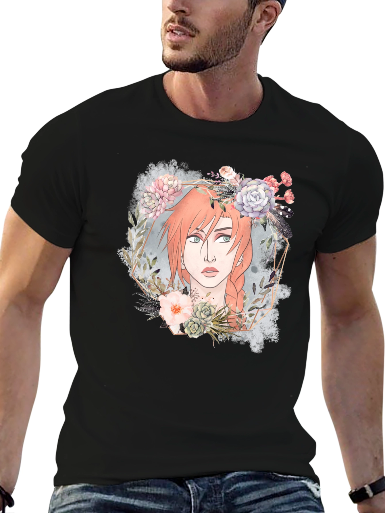 Floral Crown Girl Graphic Tee - Unique Design
