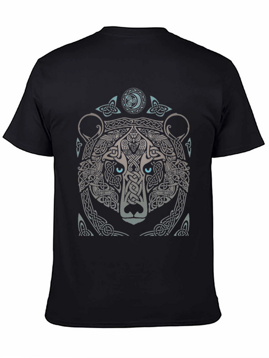 Celtic Bear Graphic Print Black T-Shirt