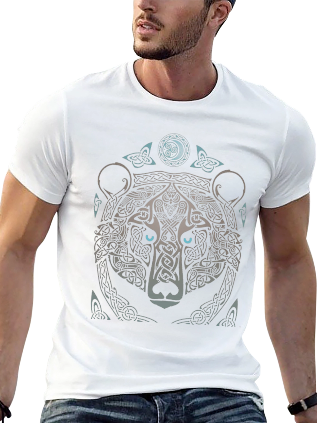 Celtic Bear Graphic Print Black T-Shirt