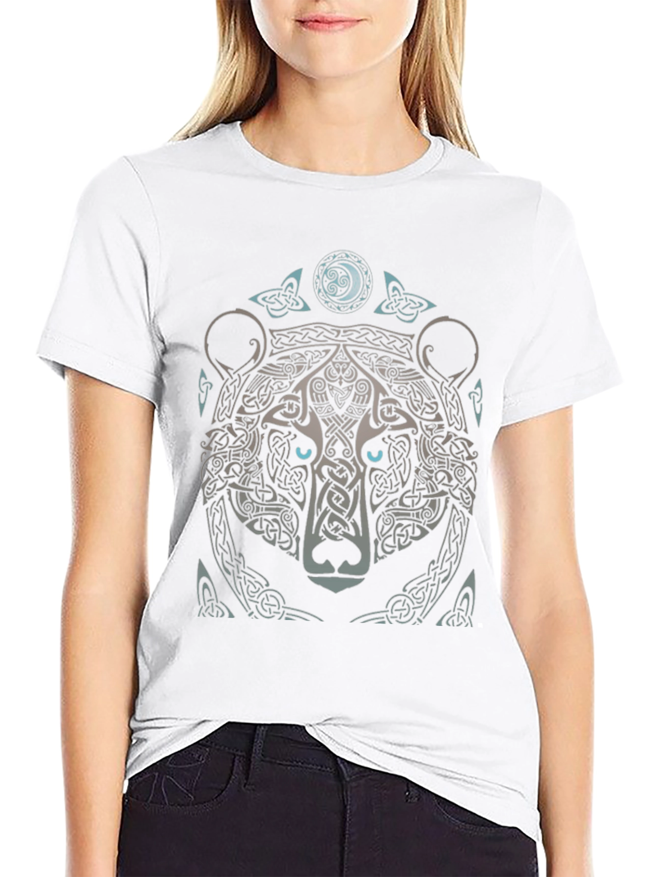Celtic Bear Graphic Print Black T-Shirt