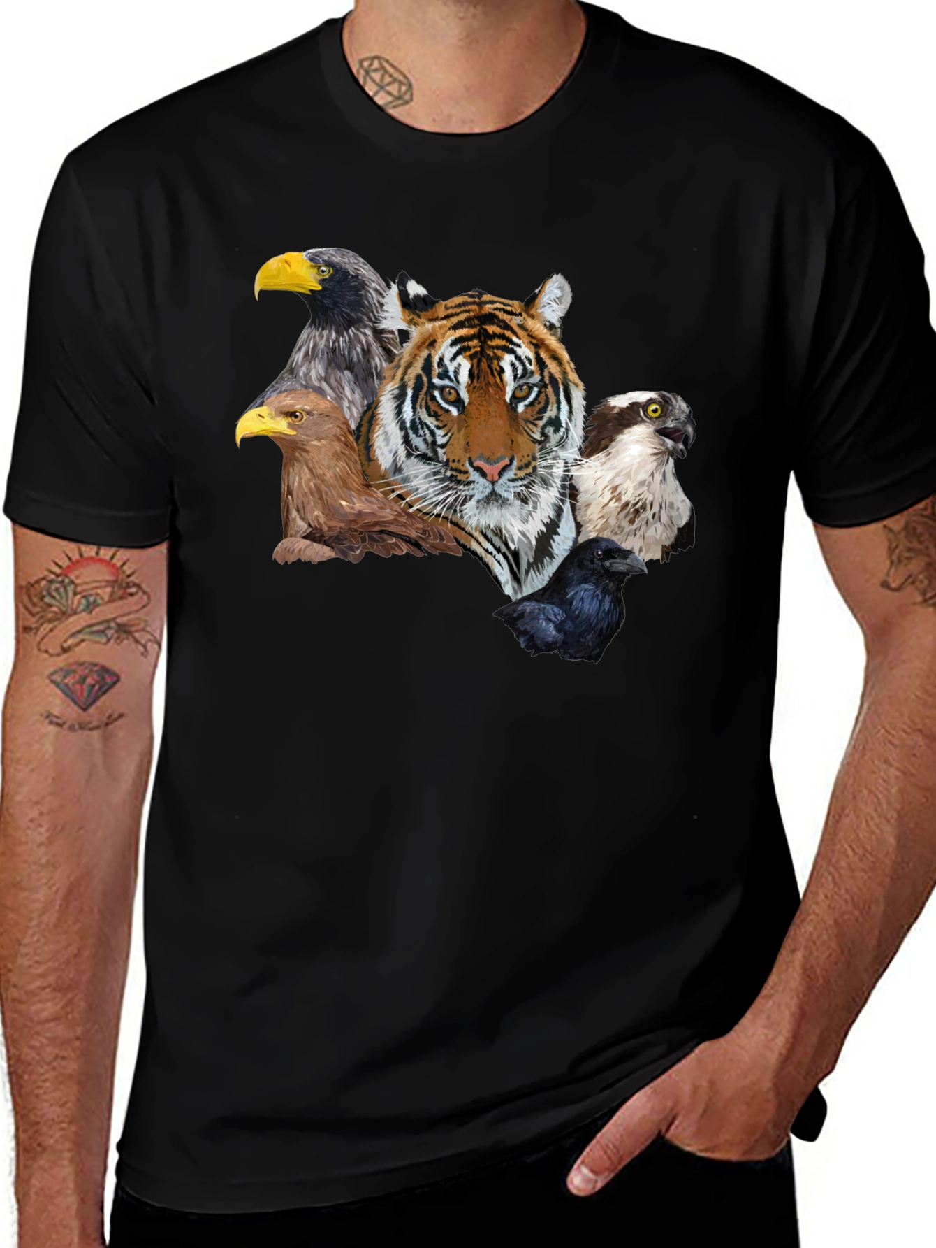Tiger & Birds Graphic Tee - Wildlife Fusion