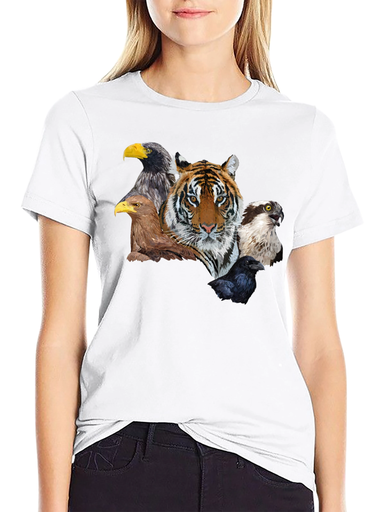 Tiger & Birds Graphic Tee - Wildlife Fusion