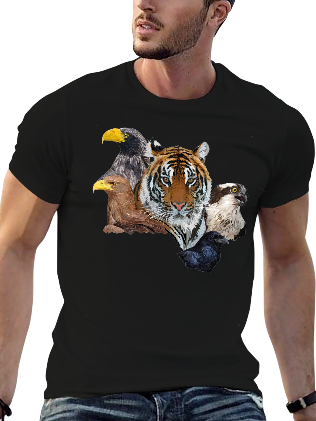 Tiger & Birds Graphic Tee - Wildlife Fusion