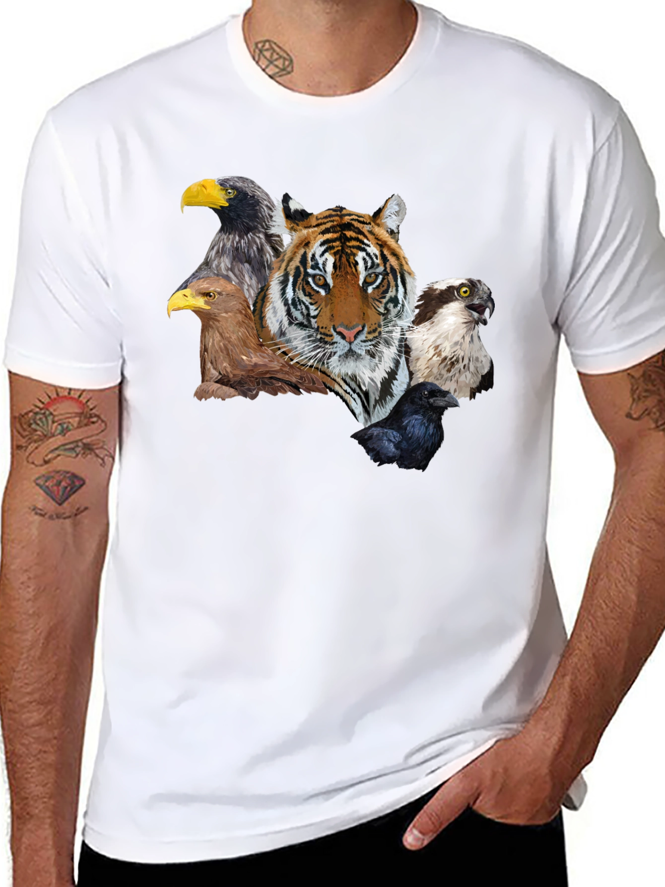 Tiger & Birds Graphic Tee - Wildlife Fusion