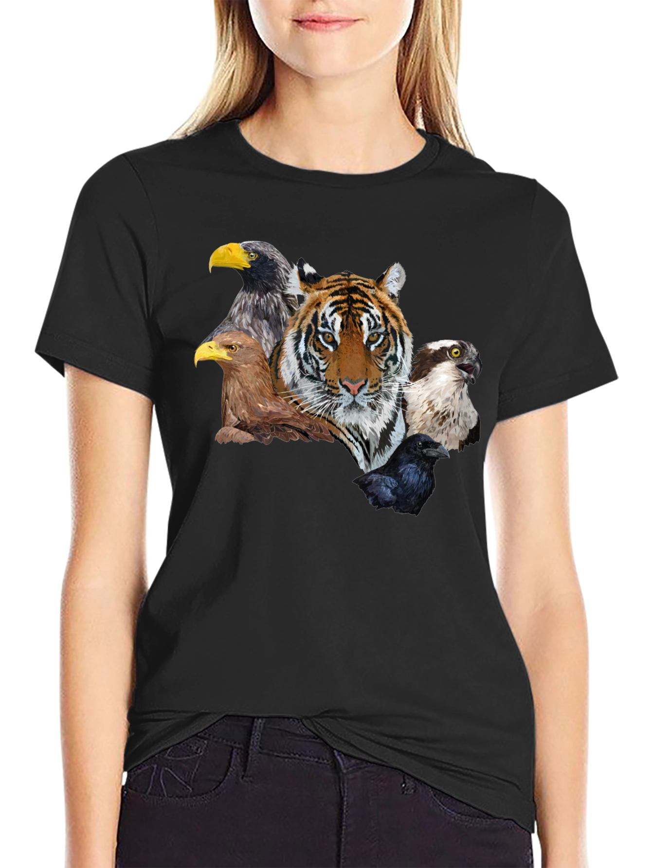 Tiger & Birds Graphic Tee - Wildlife Fusion