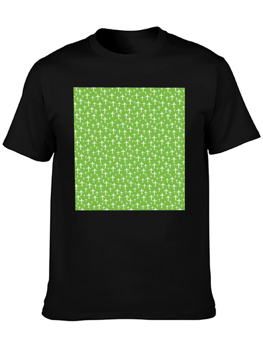 Airplane Pattern T-Shirt - Black Cotton Tee
