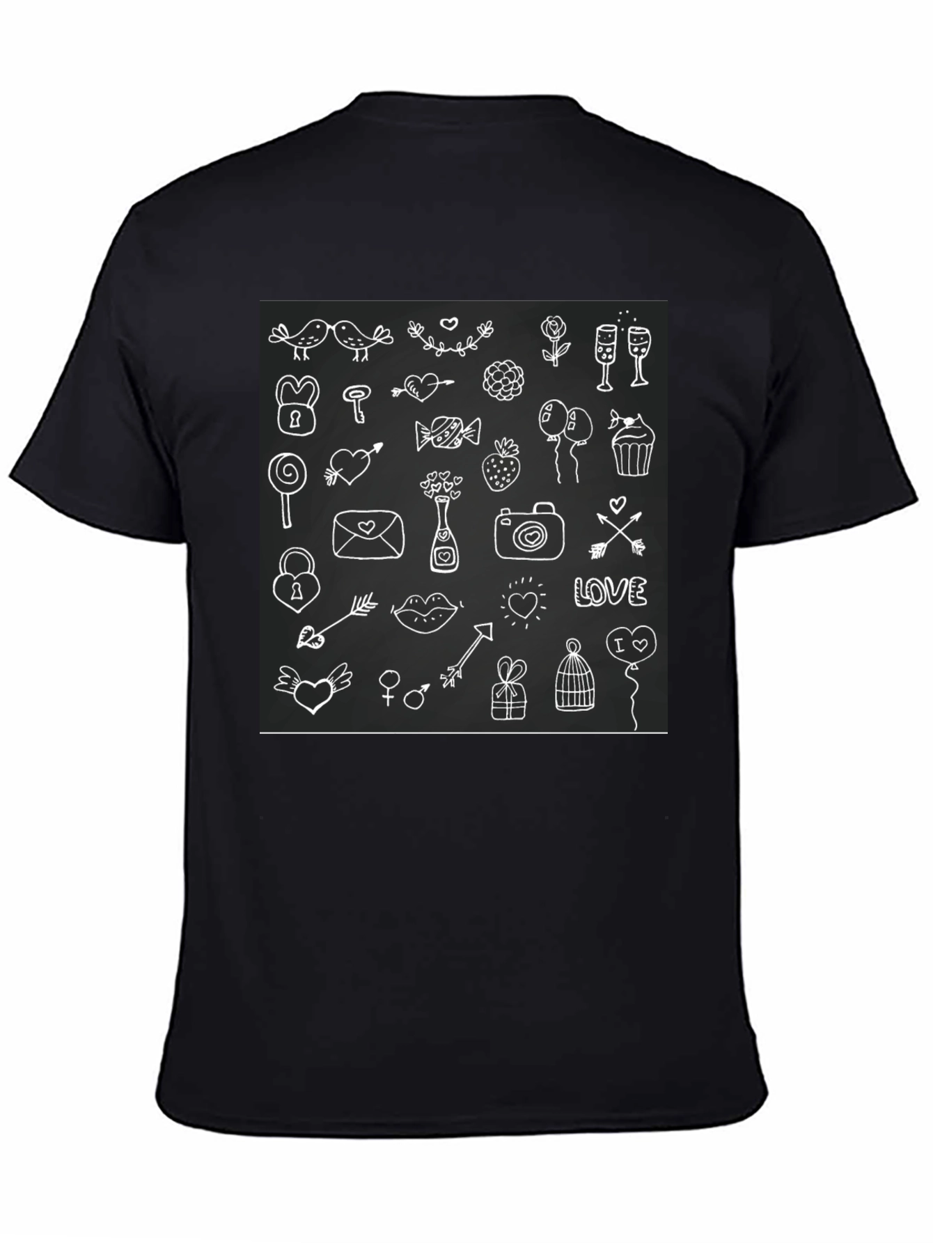 Whimsical Love Doodle Black T-Shirt