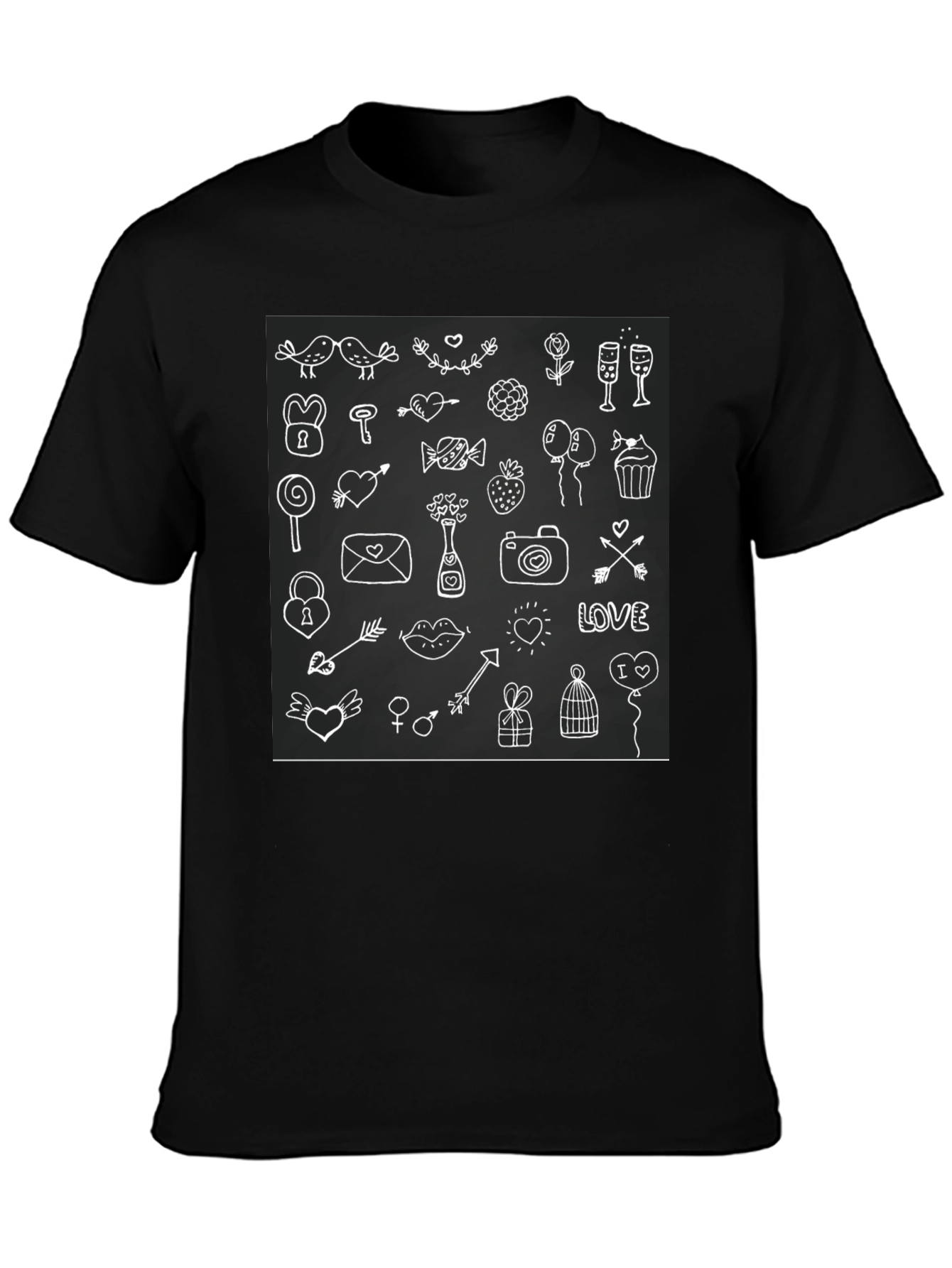 Whimsical Love Doodle Black T-Shirt
