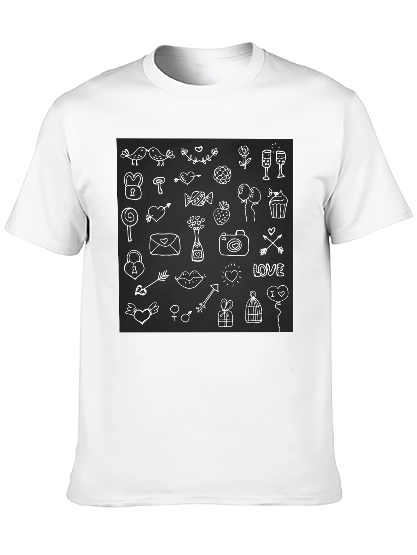 Whimsical Love Doodle Black T-Shirt
