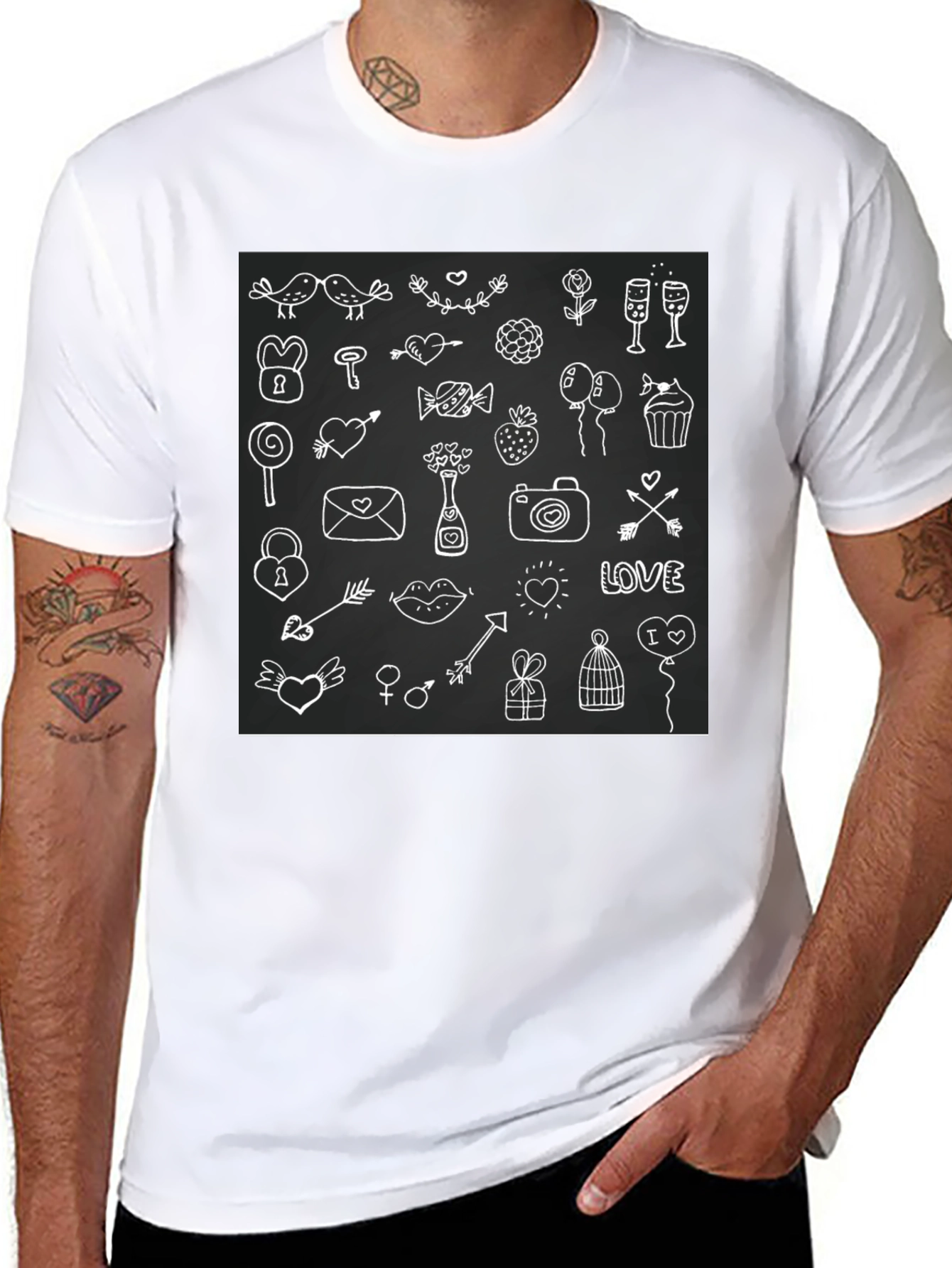 Whimsical Love Doodle Black T-Shirt