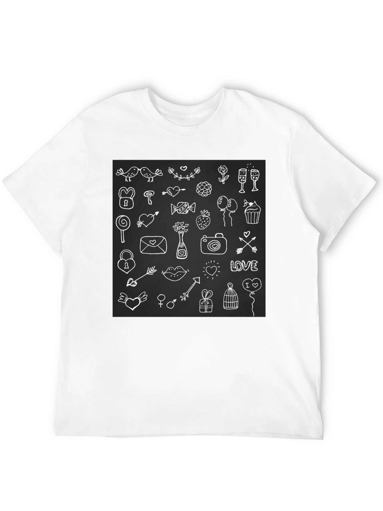 Whimsical Love Doodle Black T-Shirt