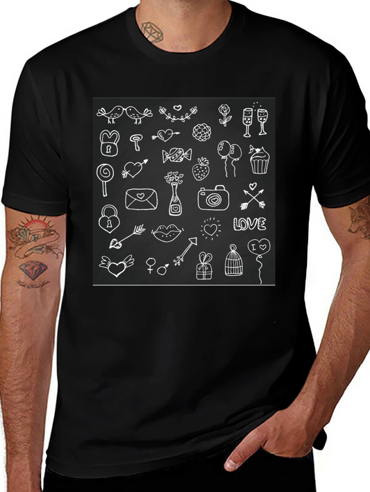 Whimsical Love Doodle Black T-Shirt
