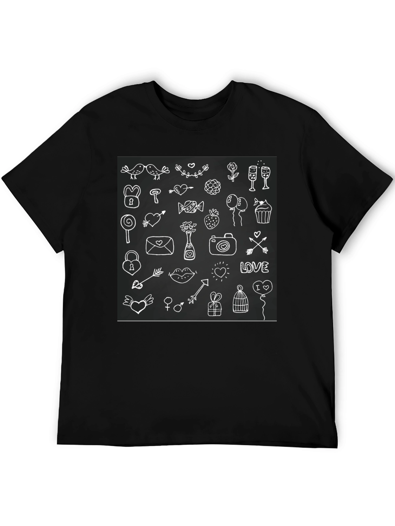 Whimsical Love Doodle Black T-Shirt