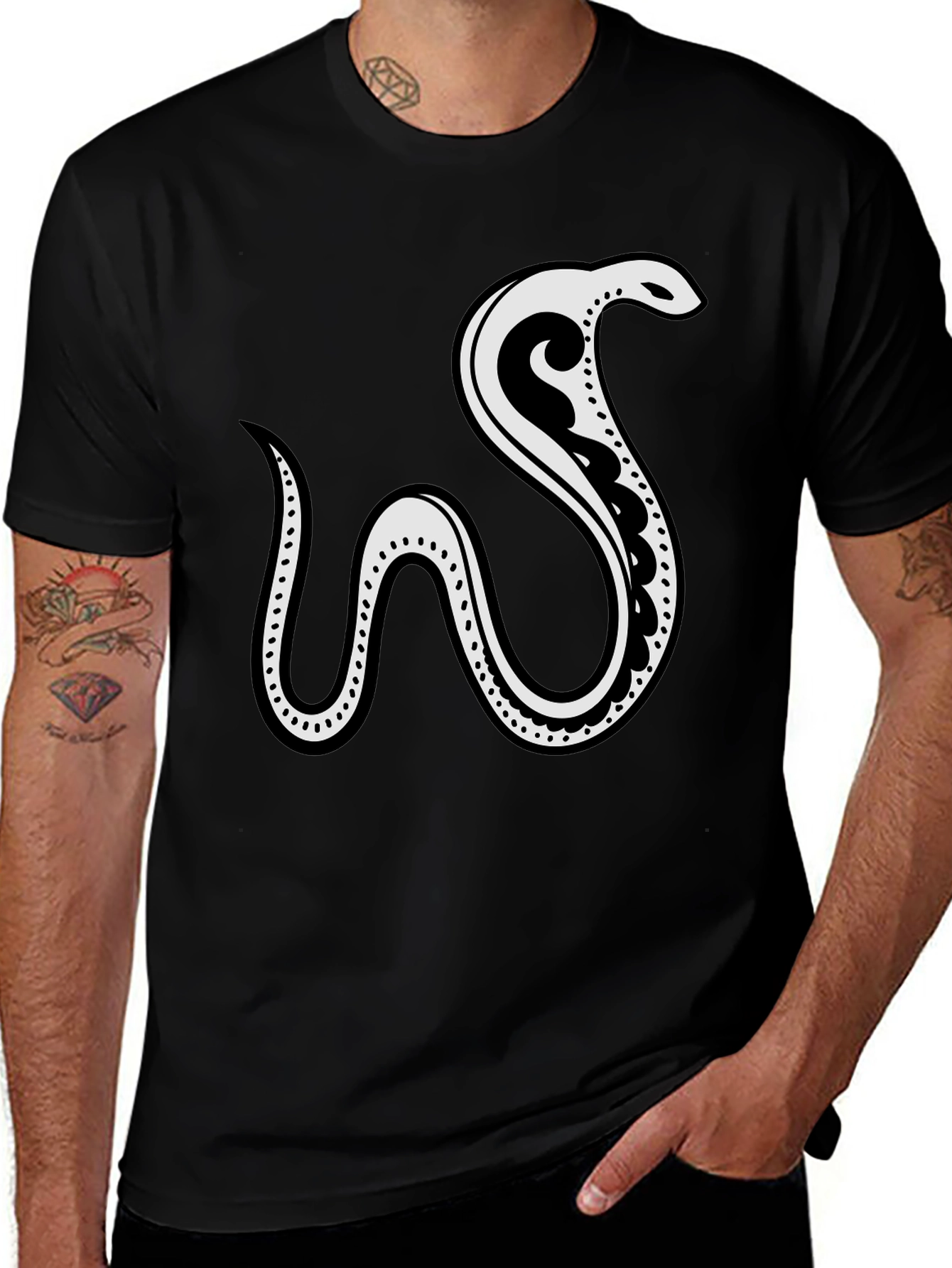 Black Tee with Abstract Snake Graphic