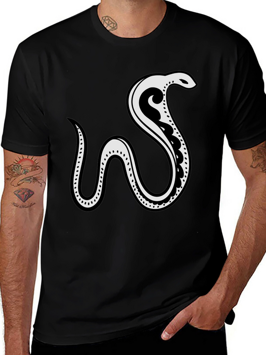 Black Tee with Abstract Snake Graphic