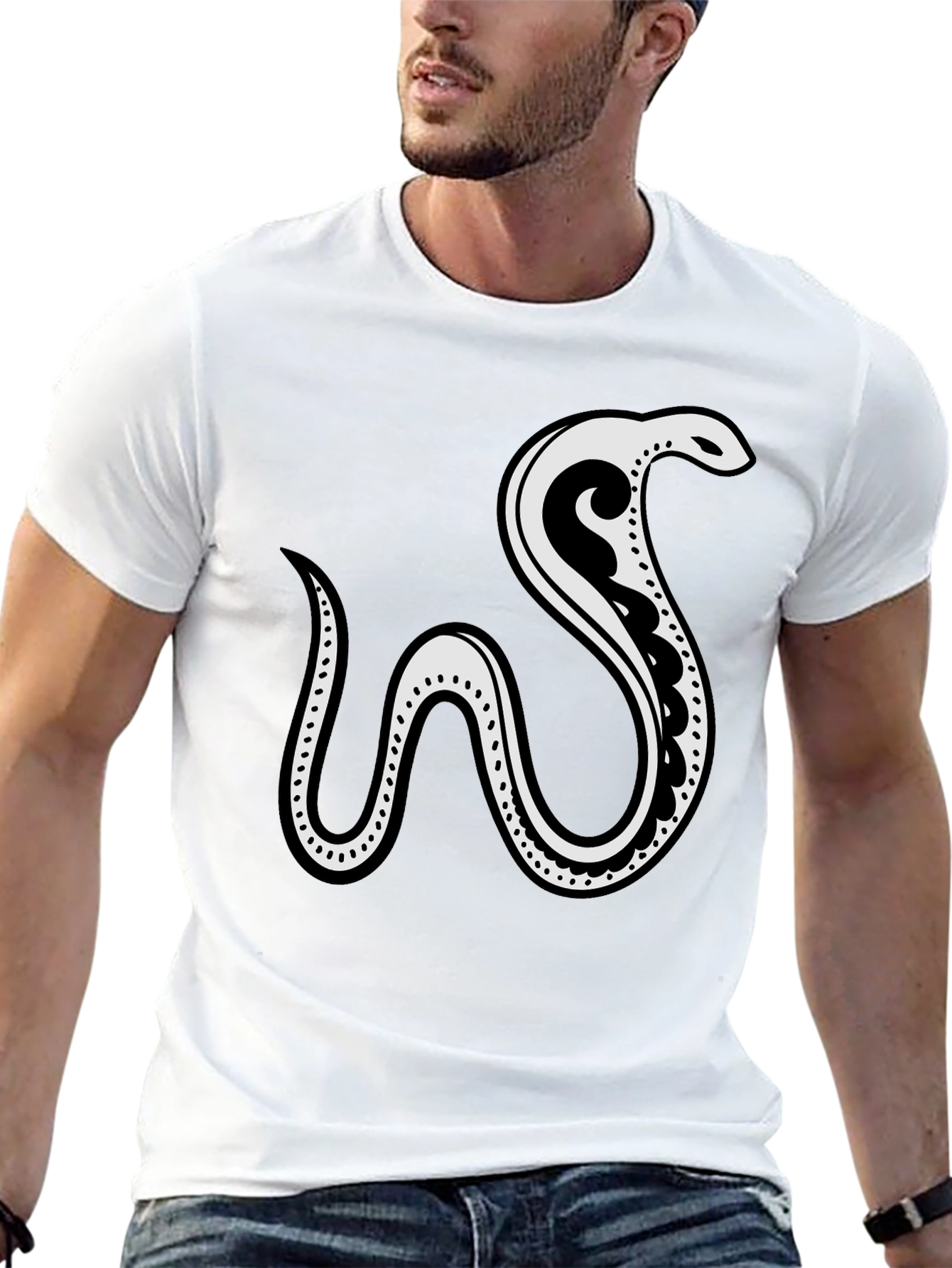 Black Tee with Abstract Snake Graphic