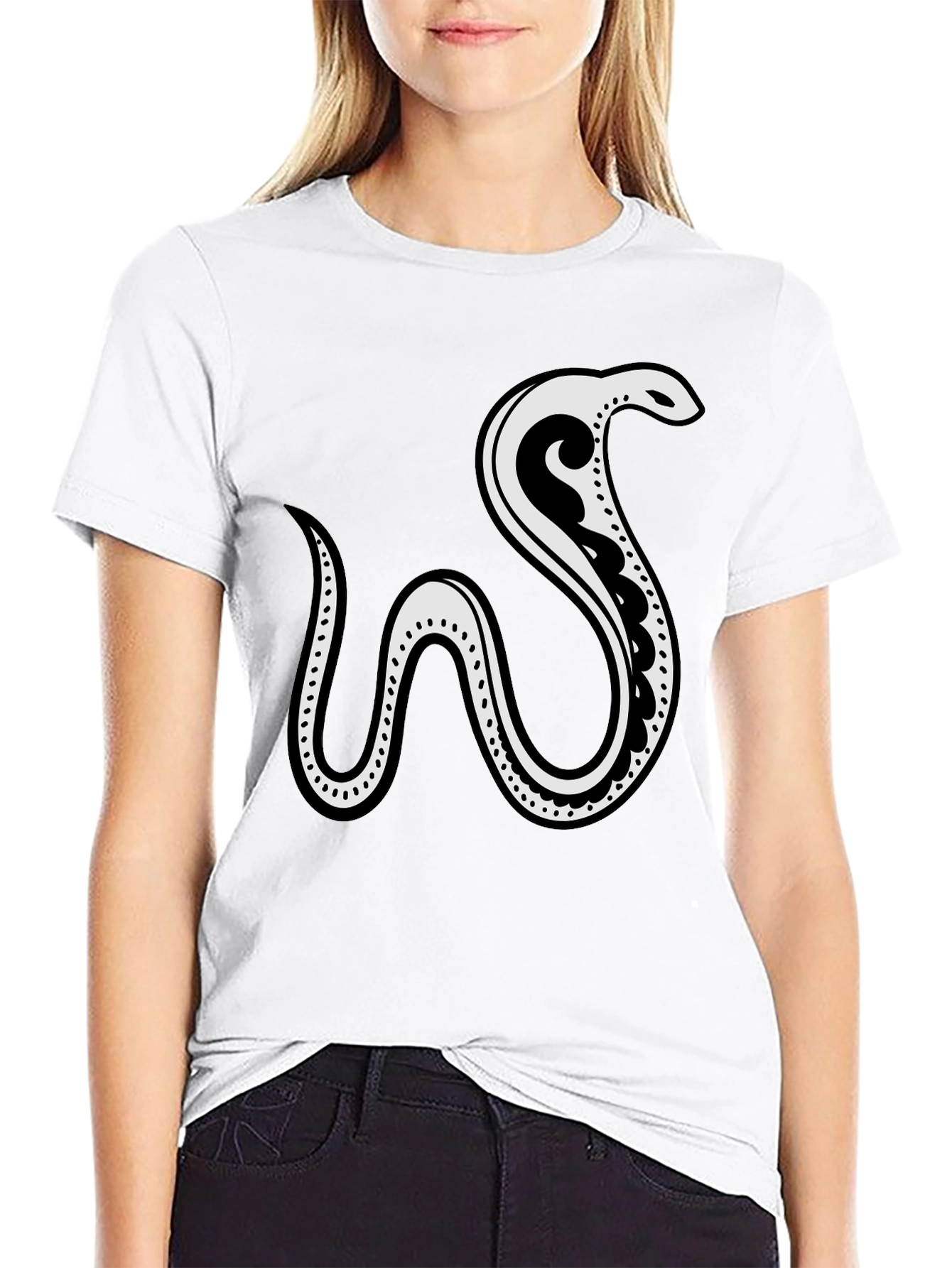 Black Tee with Abstract Snake Graphic