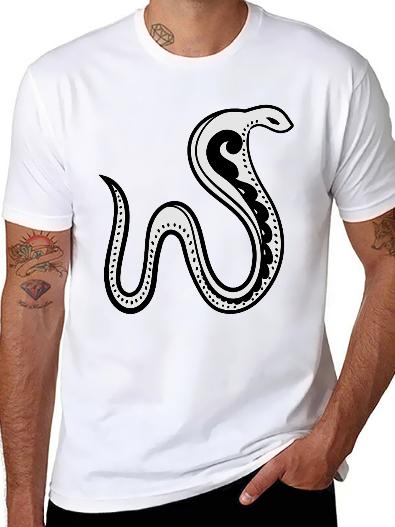 Black Tee with Abstract Snake Graphic