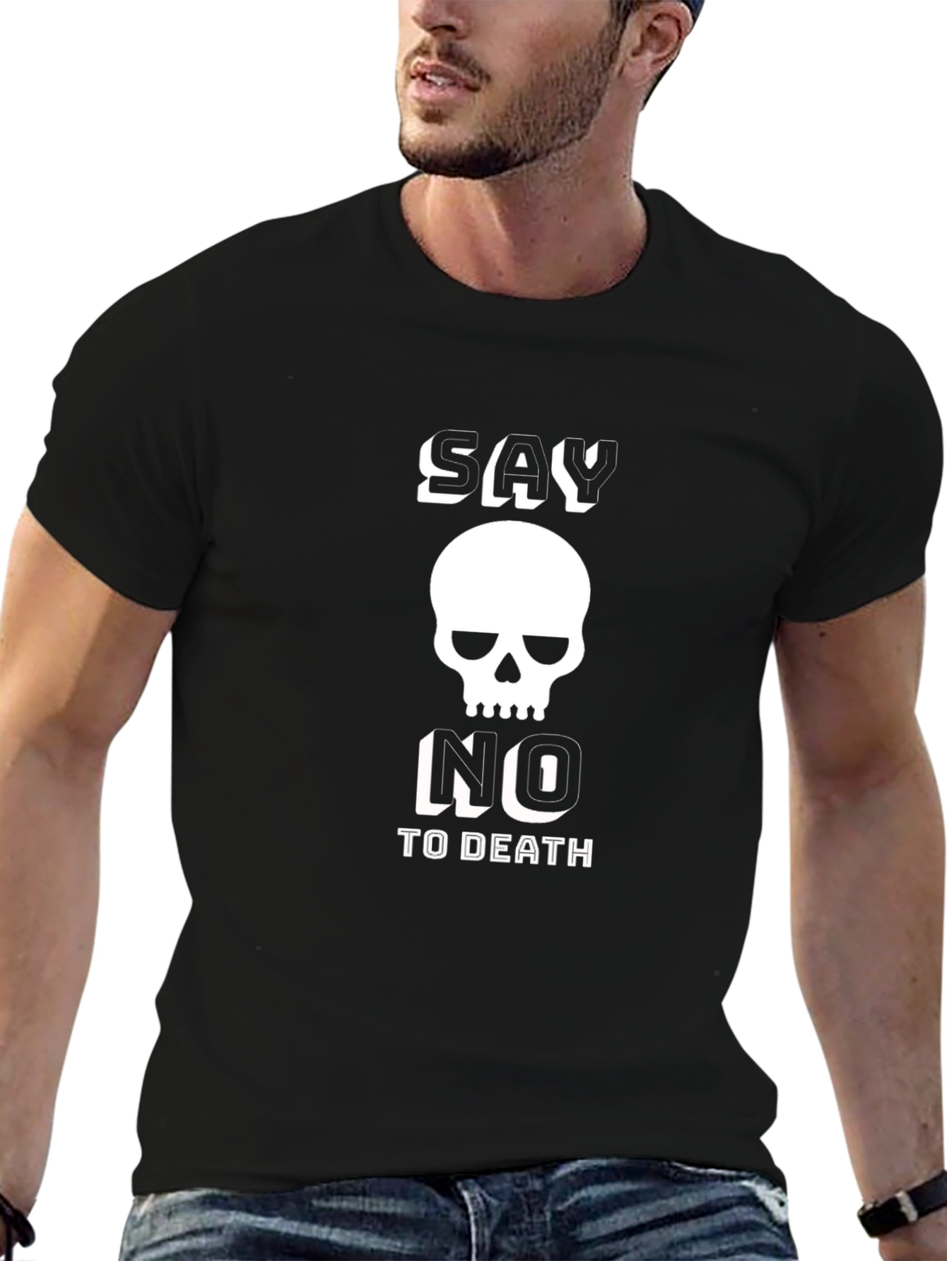 Say No to Death Skull Graphic Black T-Shirt
