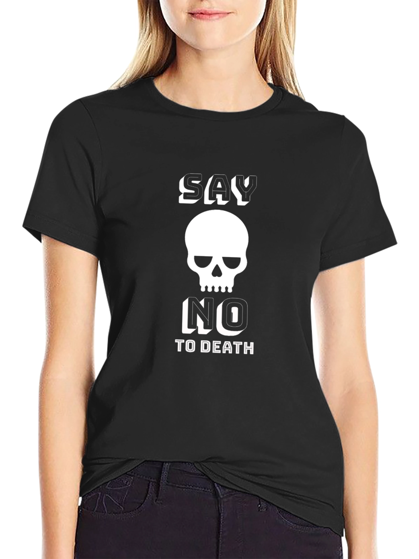 Say No to Death Skull Graphic Black T-Shirt