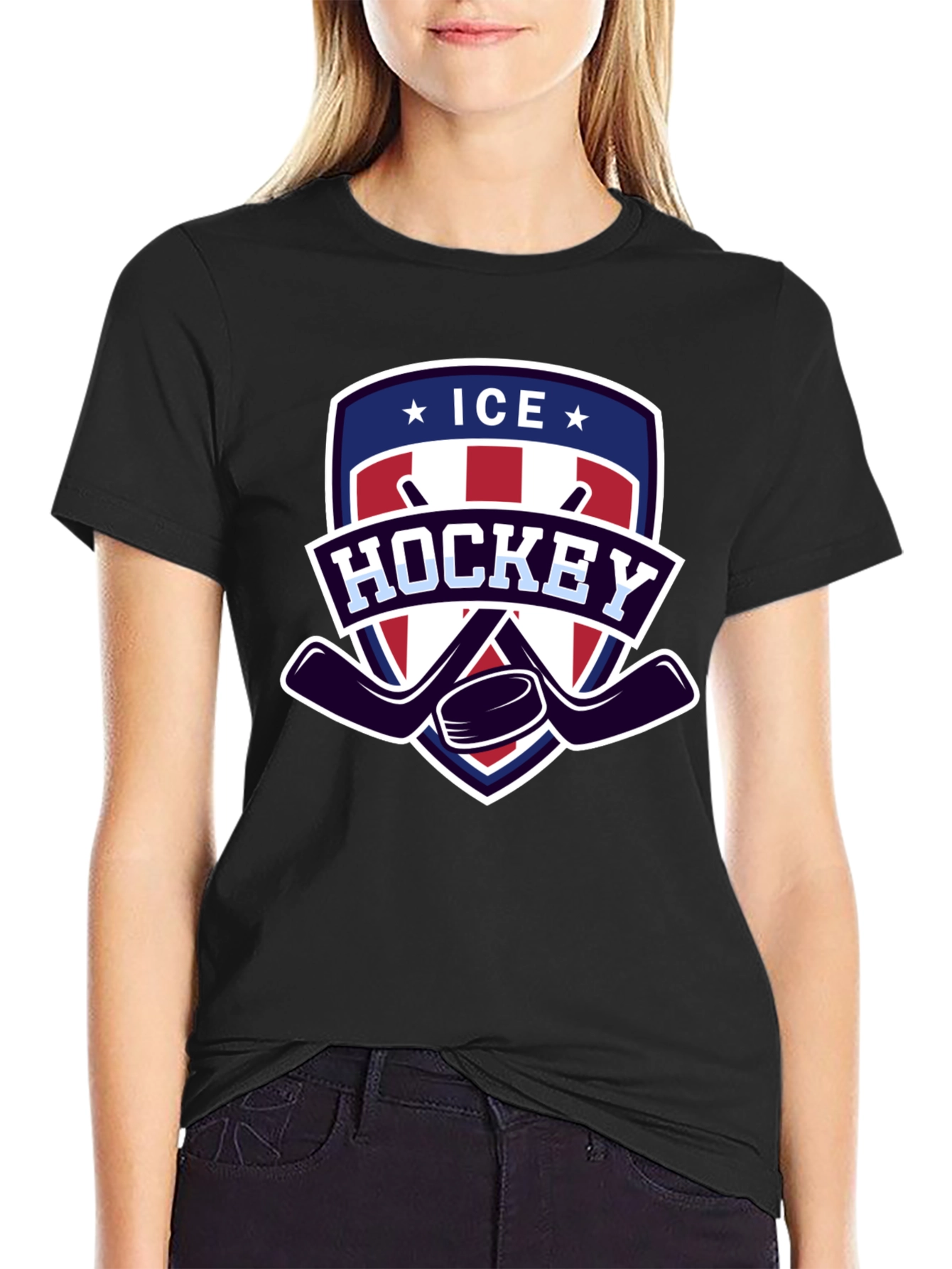 Ice Hockey Graphic Tee - Patriotic Design